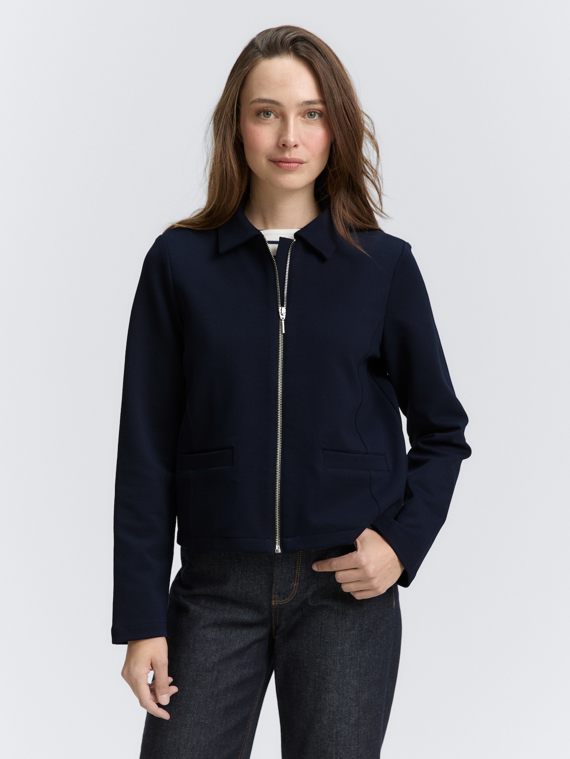Thumbnail - TOM TAILOR Damen Regular Fit Jacke mit Reißverschluss, blau, Uni, Gr. XL