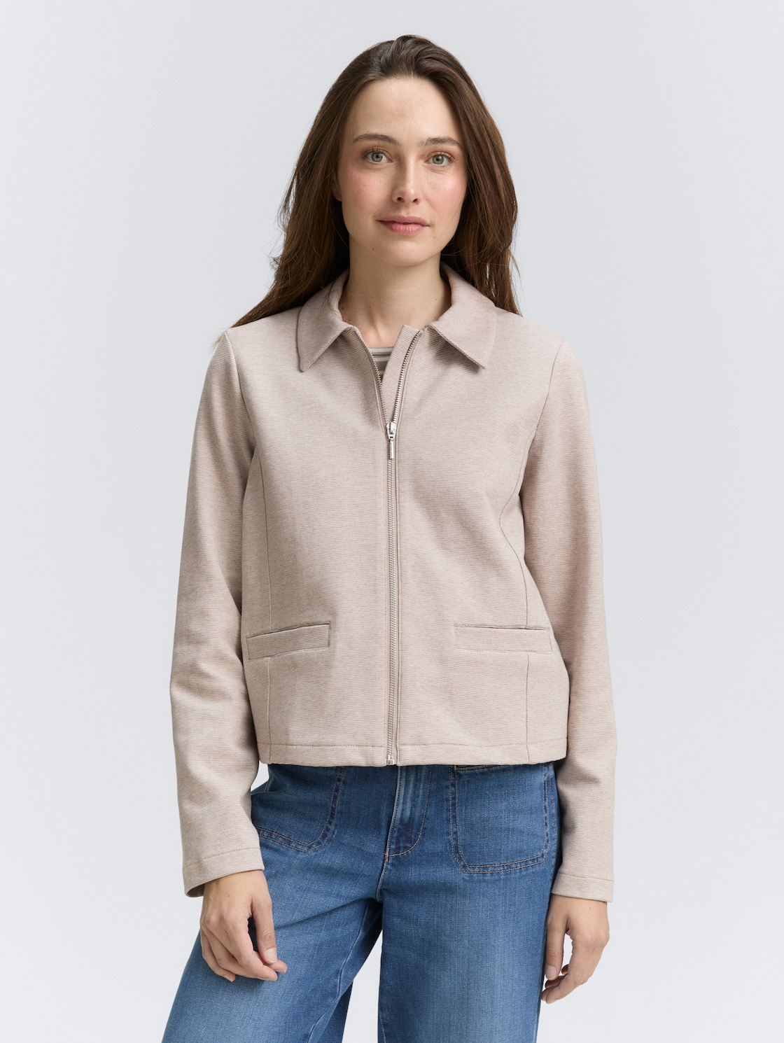 Thumbnail - TOM TAILOR Damen Regular Fit Jacke mit Reißverschluss, braun, Meliert, Gr. L