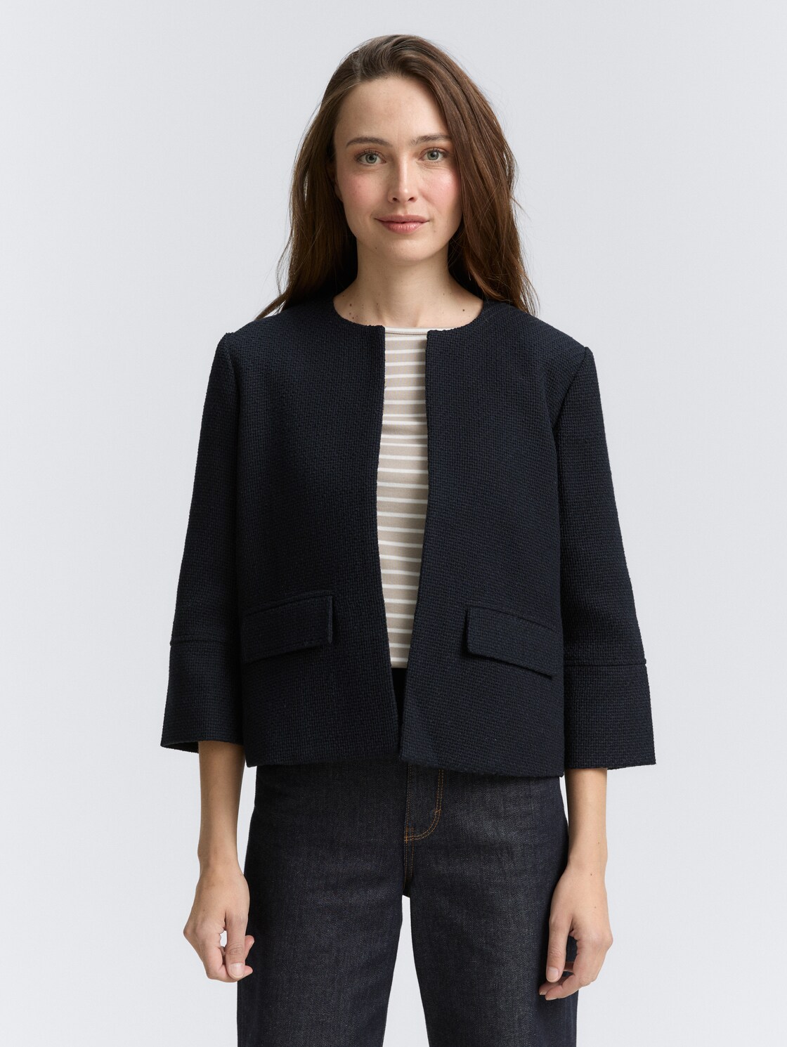 Thumbnail - TOM TAILOR Damen Regular Fit Bouclé Jacke, blau, Uni, Gr. 40