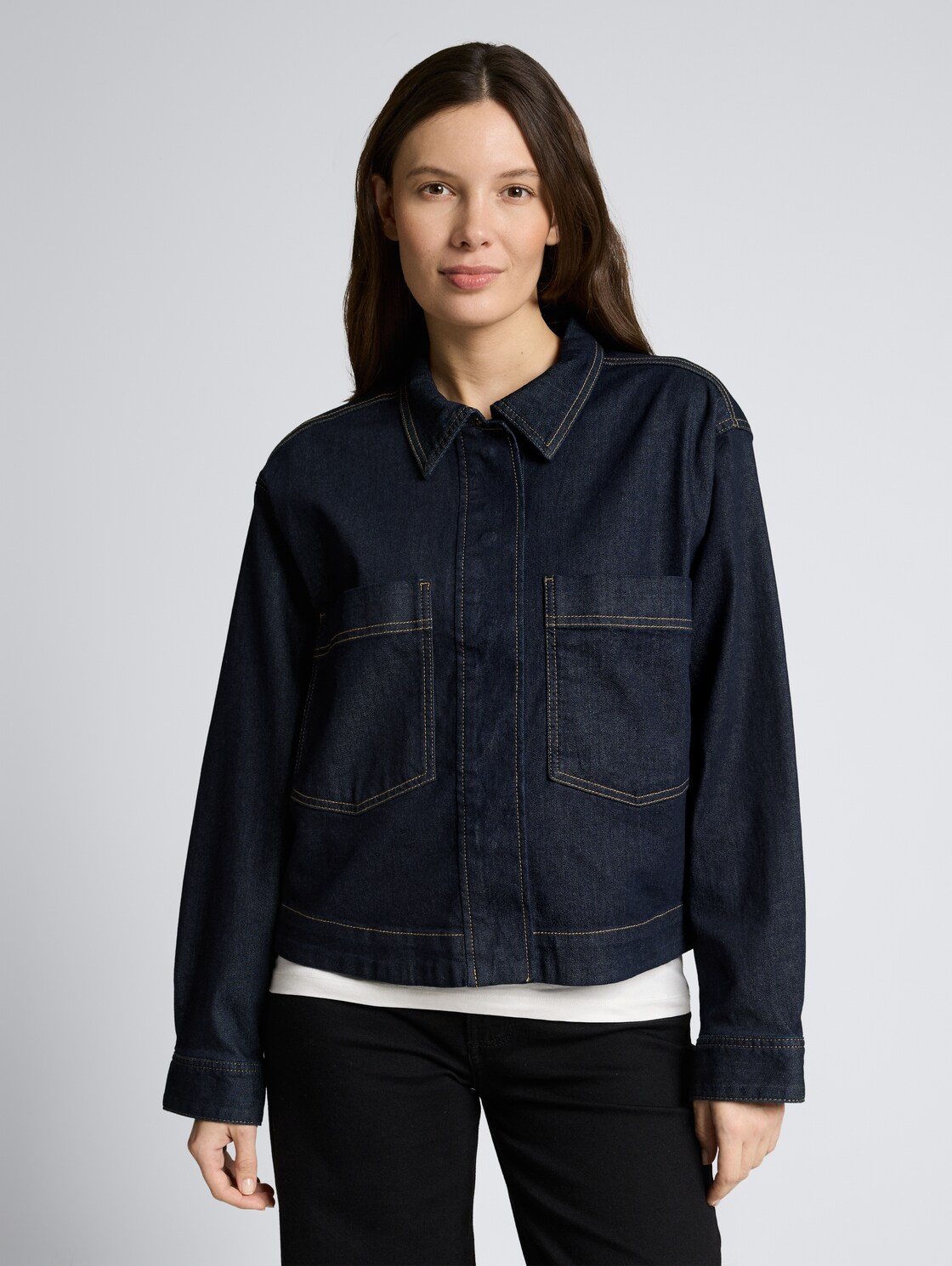 Thumbnail - TOM TAILOR Damen Oversize Jeansjacke mit Brusttaschen, blau, Uni, Gr. 44