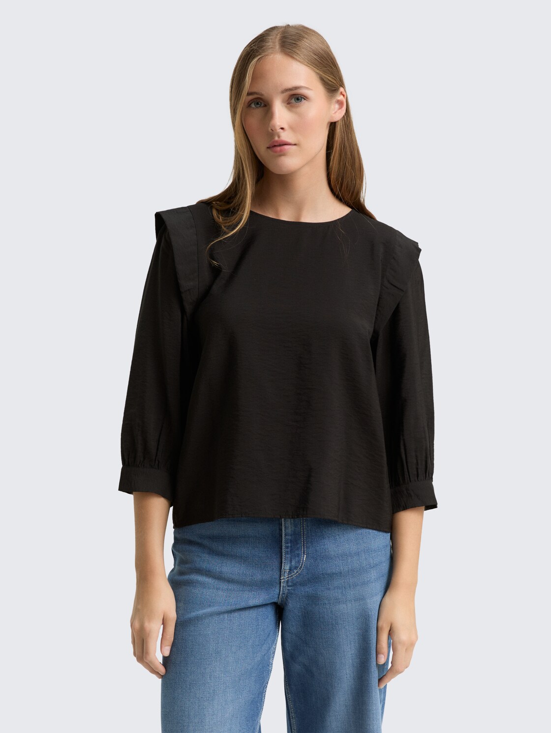 Thumbnail - TOM TAILOR DENIM Damen Loose Fit Bluse, schwarz, Uni, Gr. M