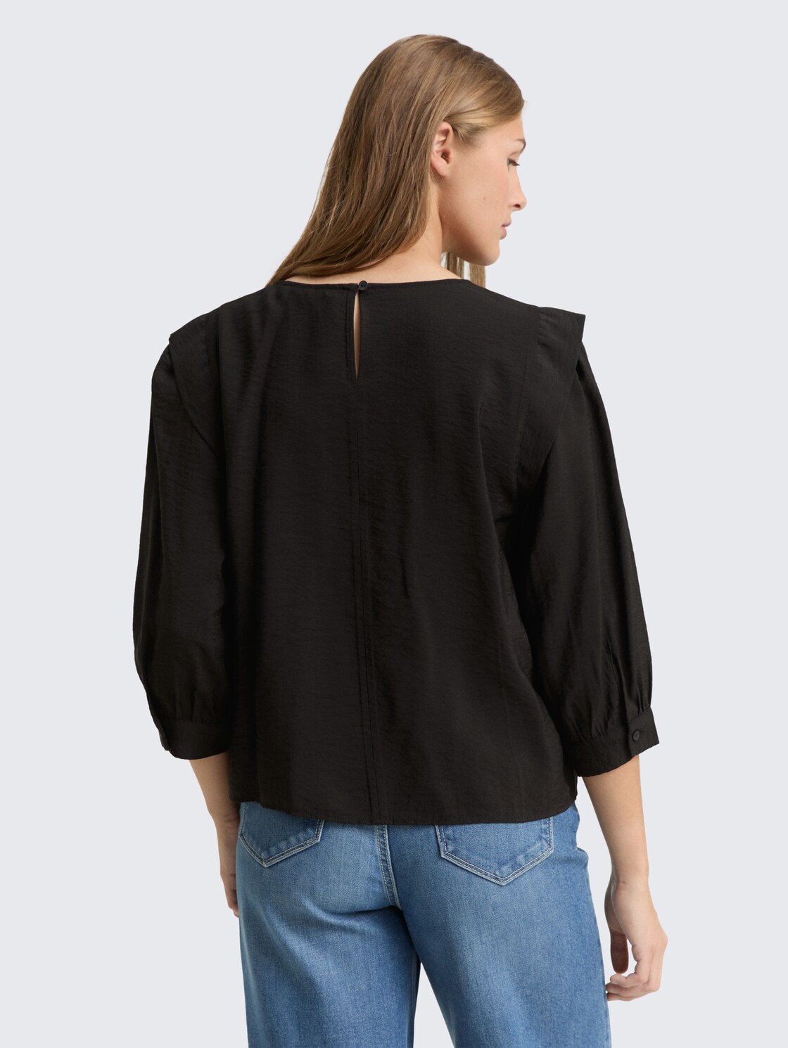 Thumbnail - TOM TAILOR DENIM Damen Loose Fit Bluse, schwarz, Uni, Gr. M