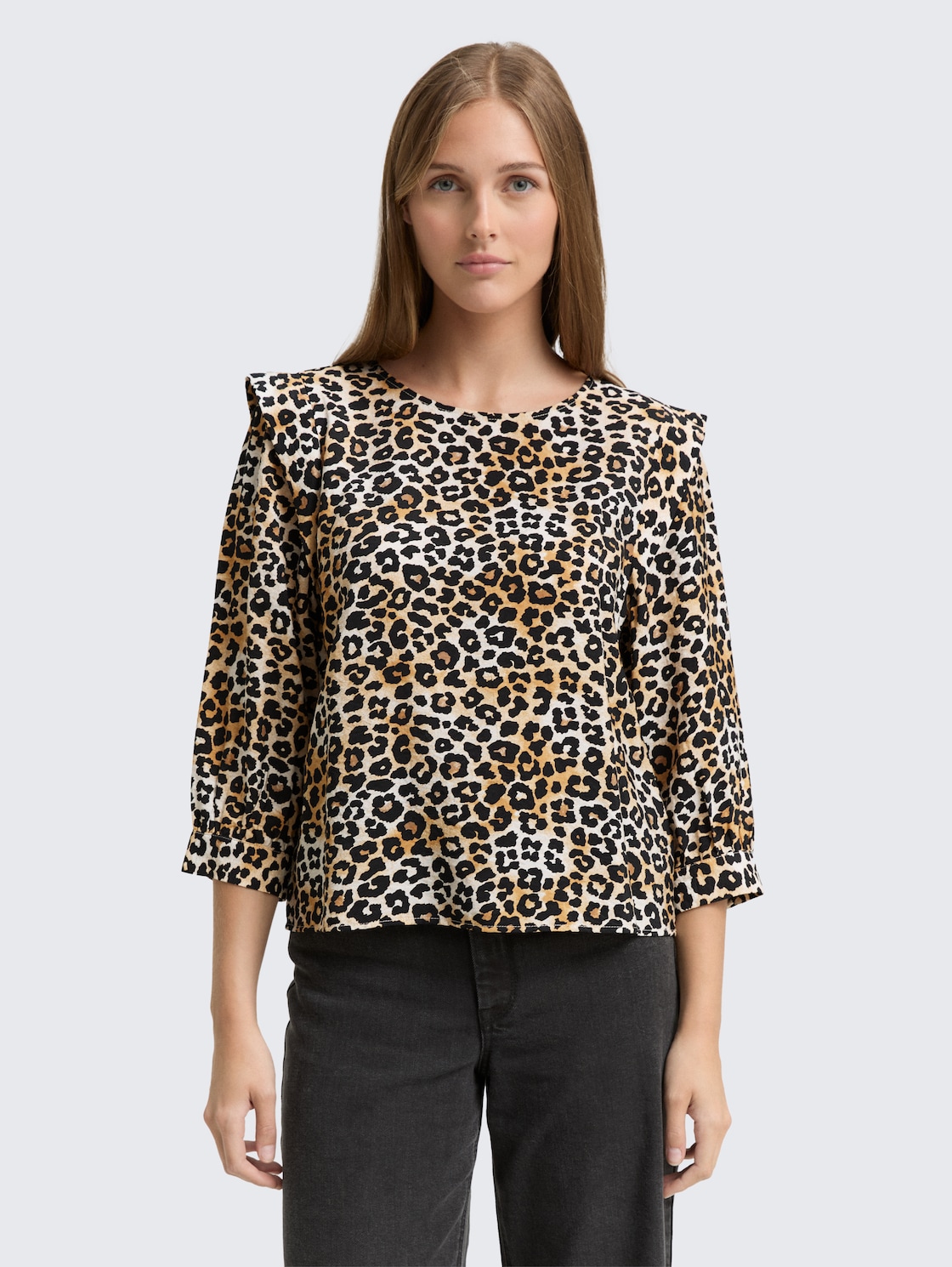 Thumbnail - TOM TAILOR DENIM Damen Loose Fit Bluse, braun, Animalprint, Gr. L