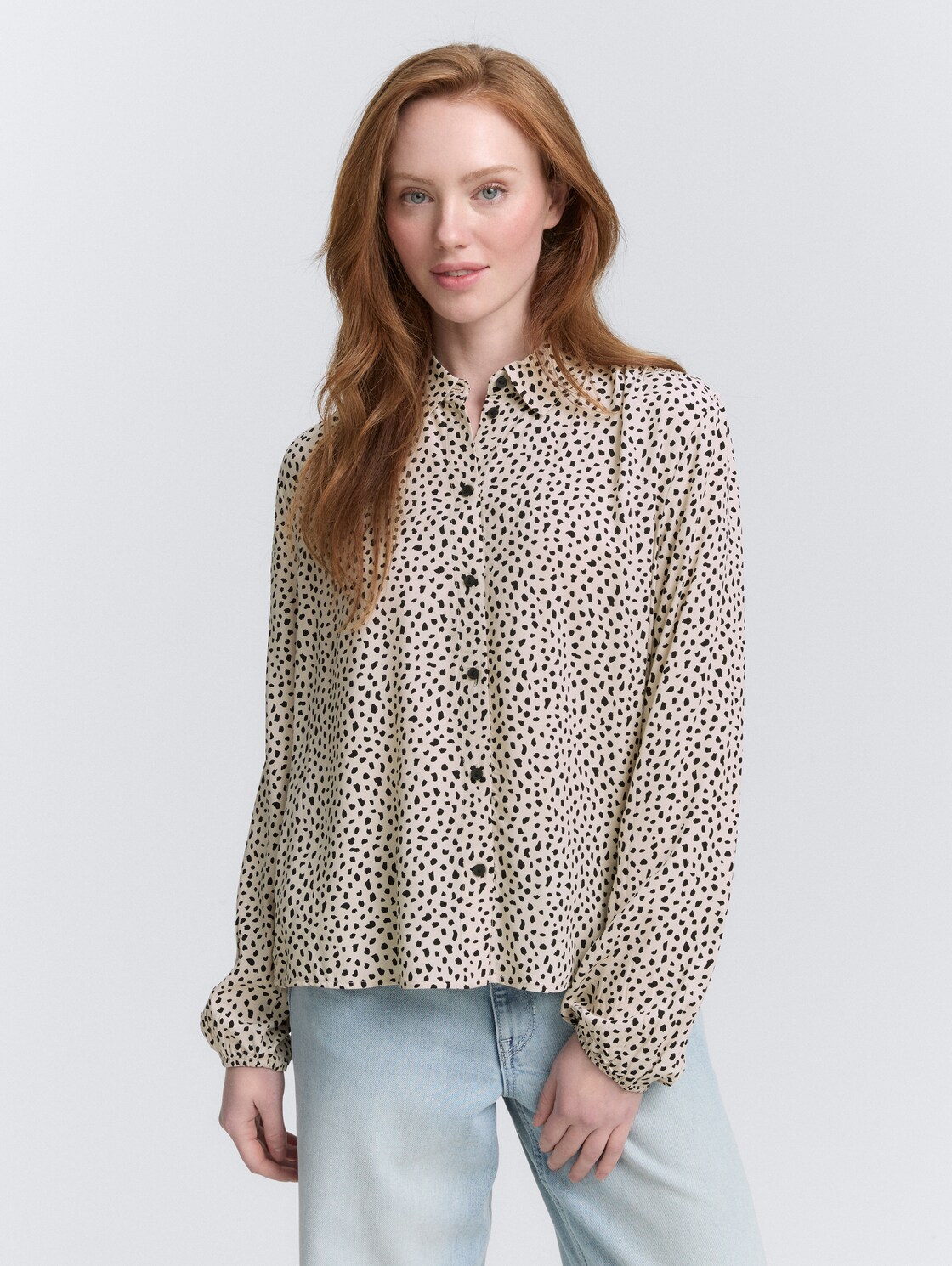 Thumbnail - TOM TAILOR DENIM Damen Hemdbluse mit Muster, weiß, Gepunktet, Gr. XL