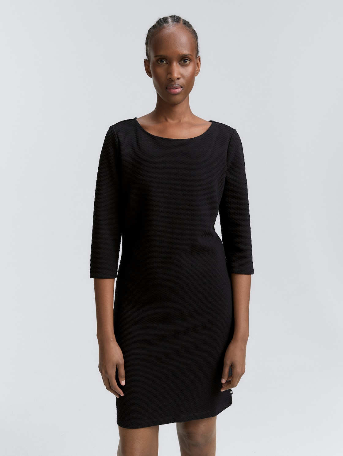Thumbnail - TOM TAILOR DENIM Damen Jacquard Mini-Kleid, schwarz, Uni, Gr. S