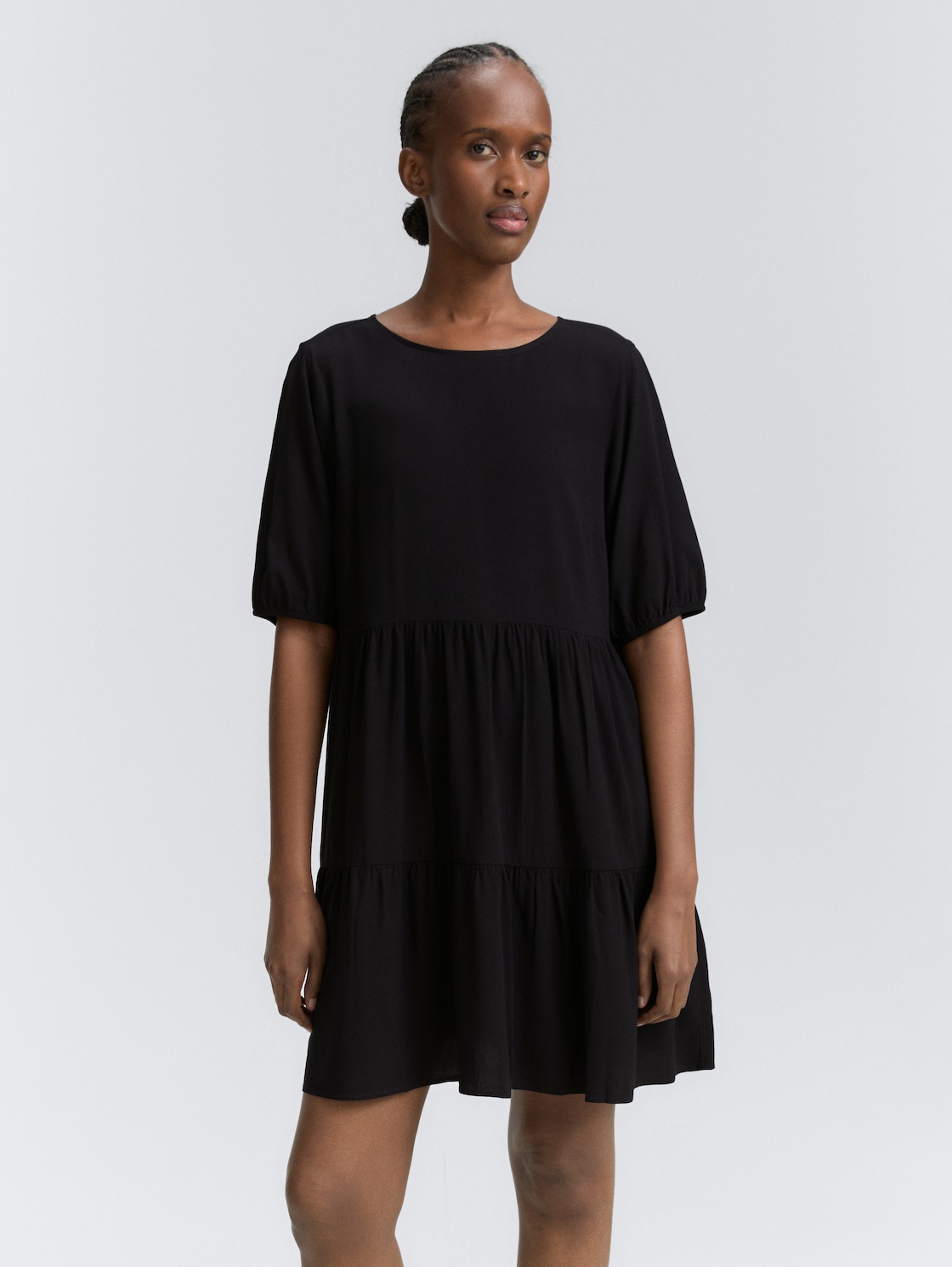 Thumbnail - TOM TAILOR DENIM Damen Mini-Kleid mit Volants, schwarz, Uni, Gr. M