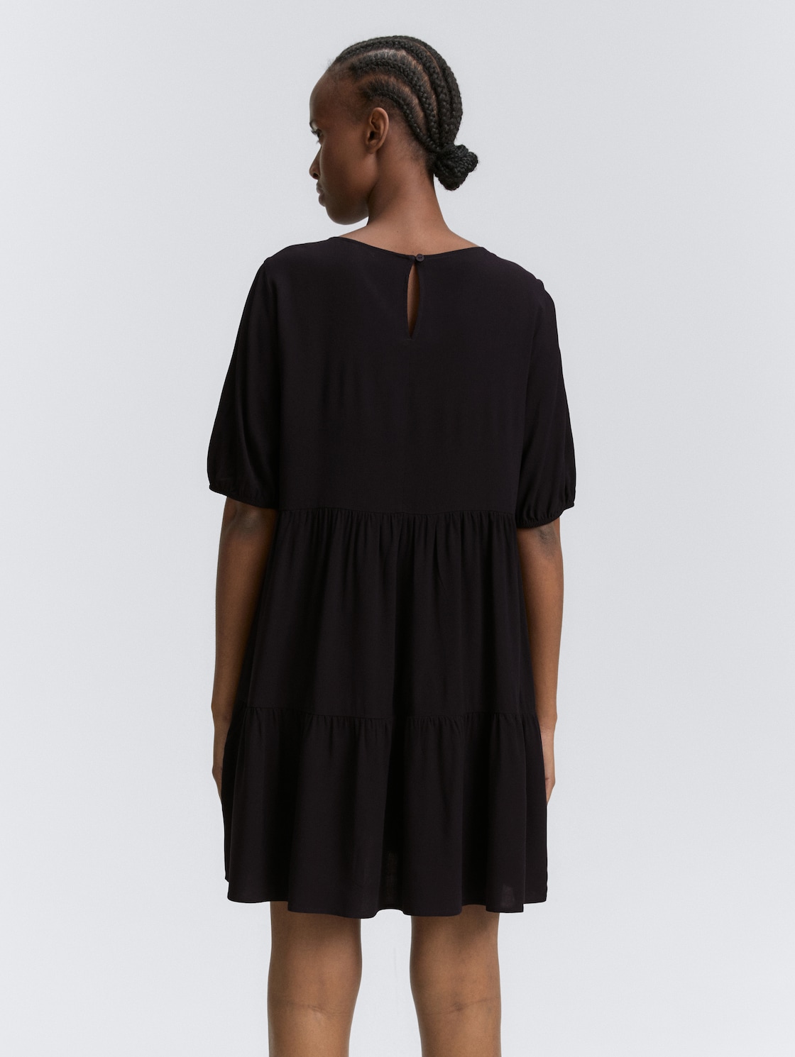 Thumbnail - TOM TAILOR DENIM Damen Mini-Kleid mit Volants, schwarz, Uni, Gr. M