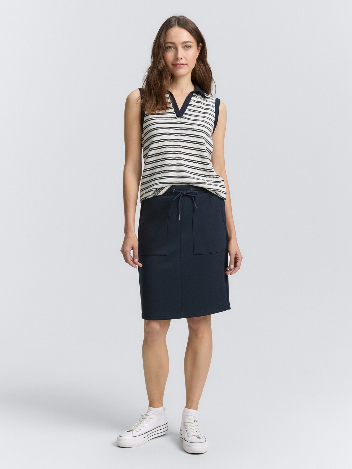 Thumbnail - TOM TAILOR Damen Jerseyrock mit Kordelzug, blau, Uni, Gr. 44