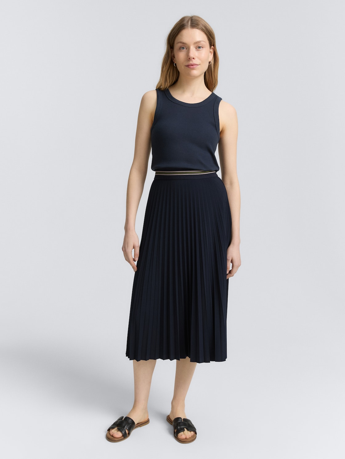 Thumbnail - TOM TAILOR Damen Plissee Midi-Rock, blau, Uni, Gr. 42