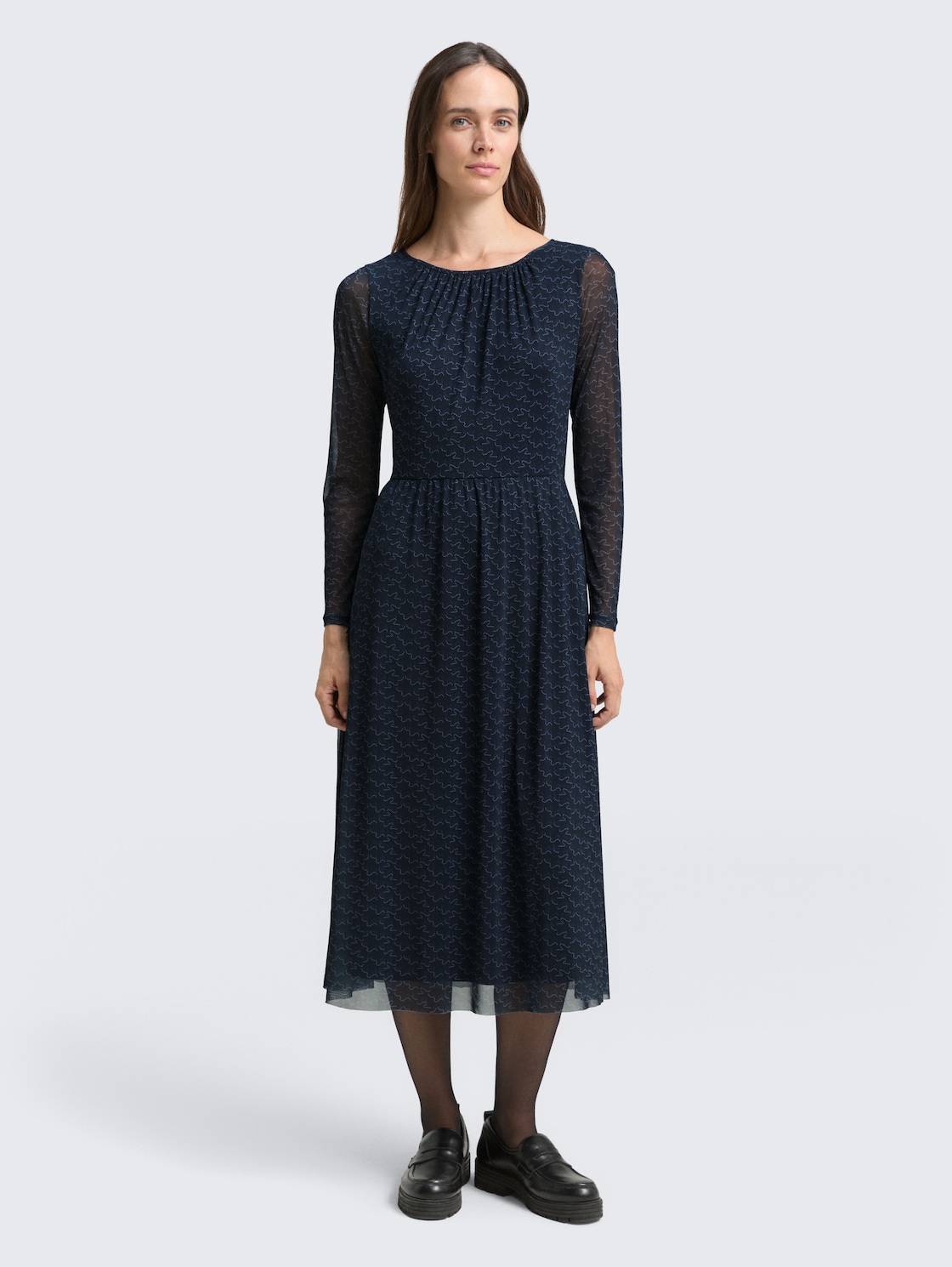 Thumbnail - TOM TAILOR Damen Midi-Meshkleid mit Muster, blau, Gemustert, Gr. 46