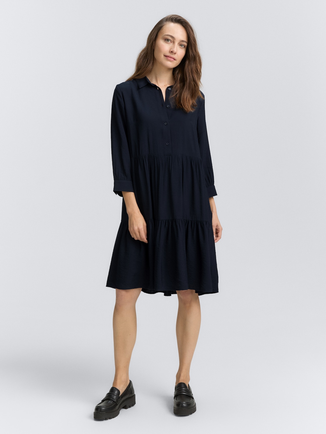 Thumbnail - TOM TAILOR Damen Crinkle Kleid mit Volants, blau, Uni, Gr. 34