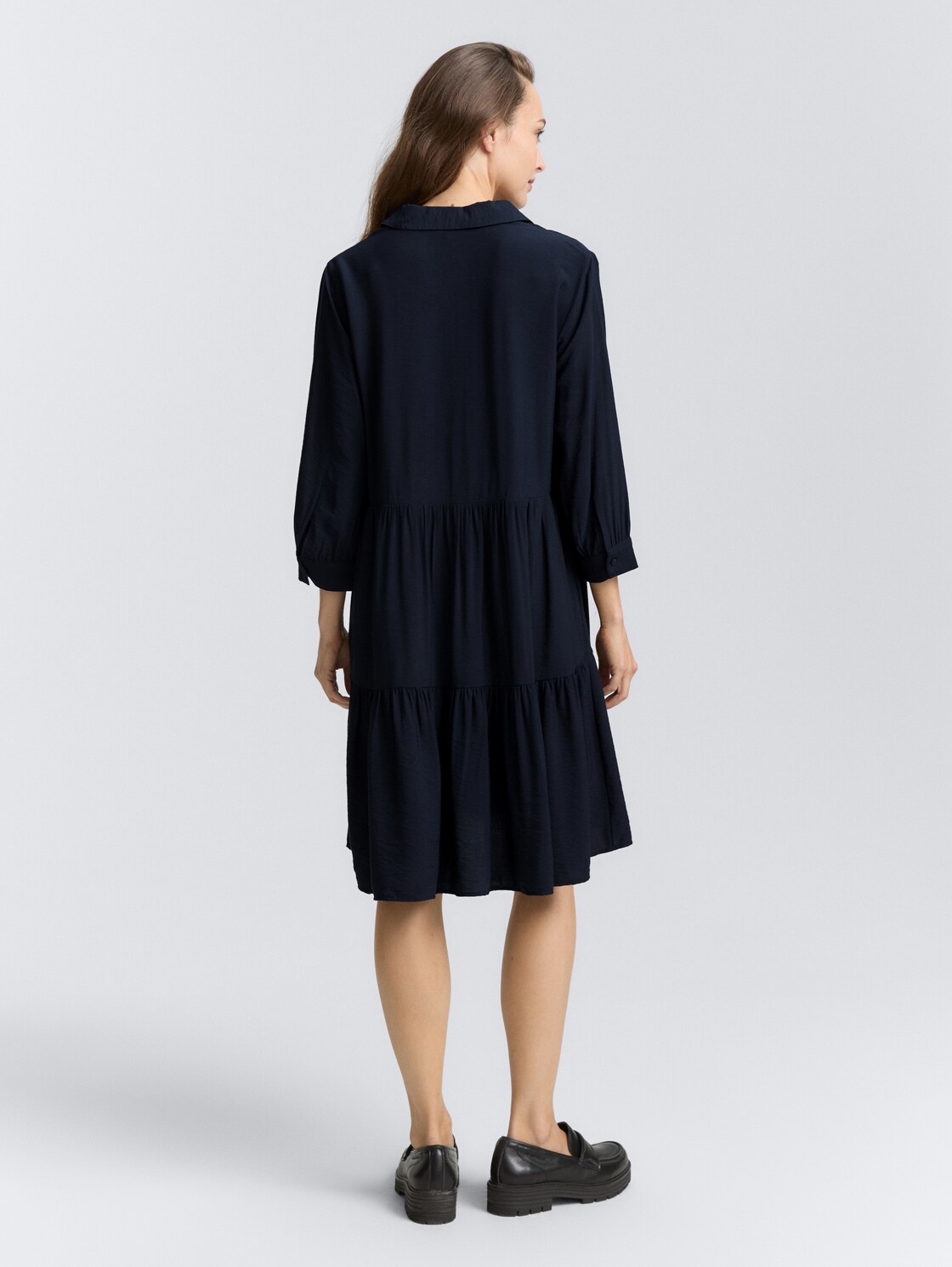 Thumbnail - TOM TAILOR Damen Crinkle Kleid mit Volants, blau, Uni, Gr. 34