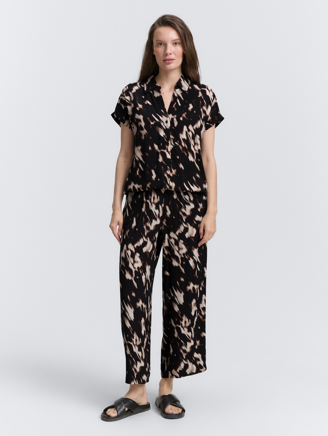 Thumbnail - TOM TAILOR Damen Culotte Hose mit Muster, braun, Animalprint, Gr. 42/28