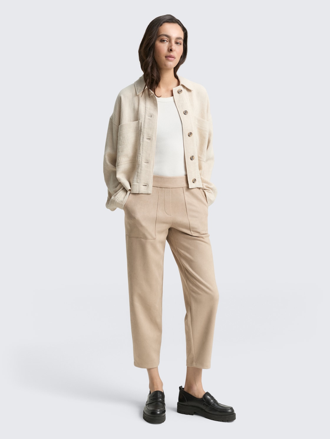 Thumbnail - TOM TAILOR Damen Loose Fit Hose in Wildleder-Optik, grau, Uni, Gr. 36/28