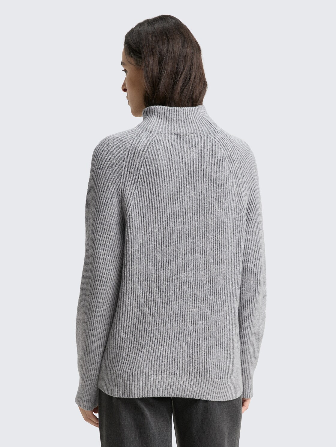 Thumbnail - TOM TAILOR Damen Loose Fit Strickpullover mit Stehkragen, grau, Meliert, Gr. M