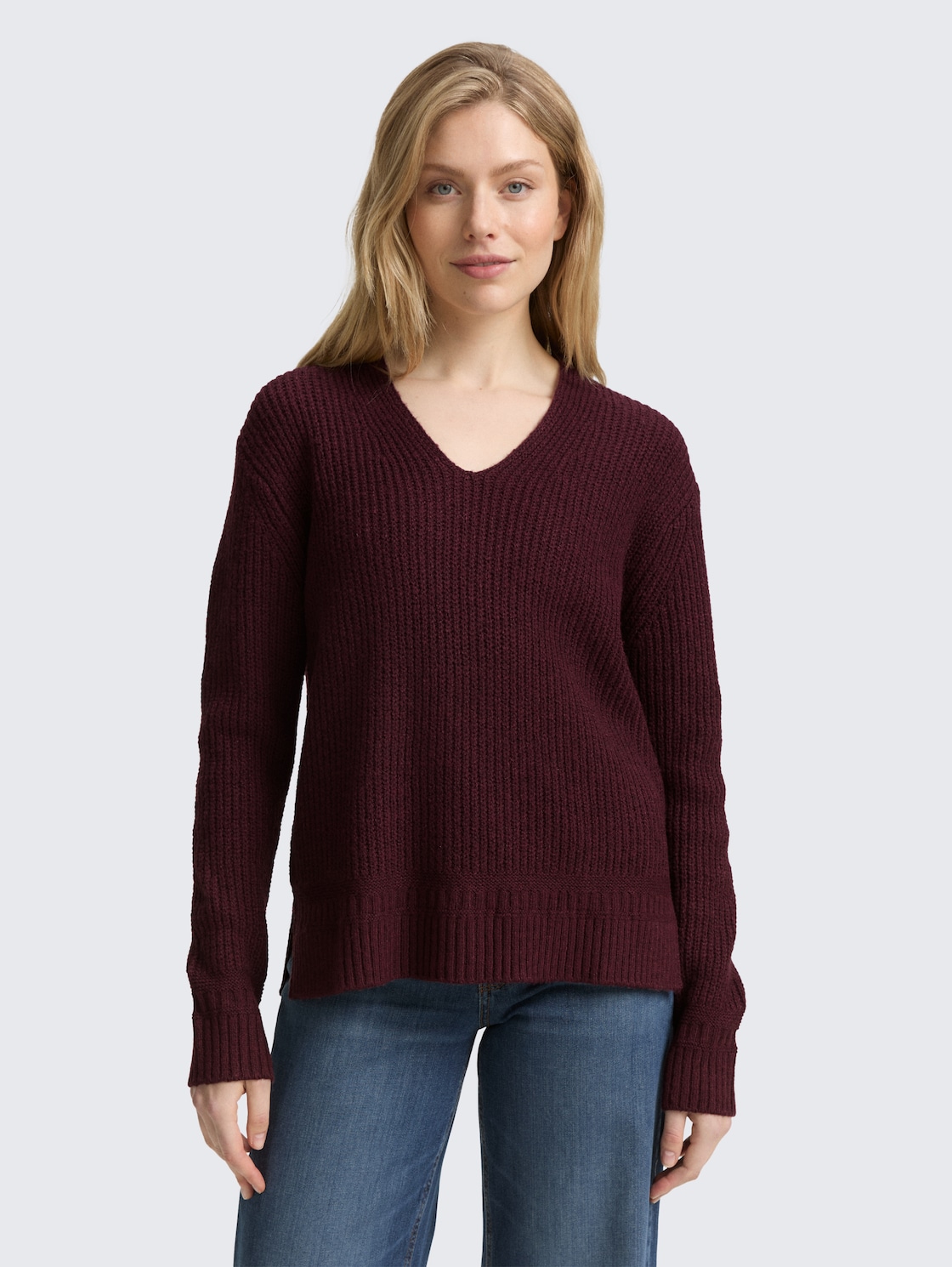 Thumbnail - TOM TAILOR Damen Strickpullover mit V-Ausschnitt, rot, Meliert, Gr. S