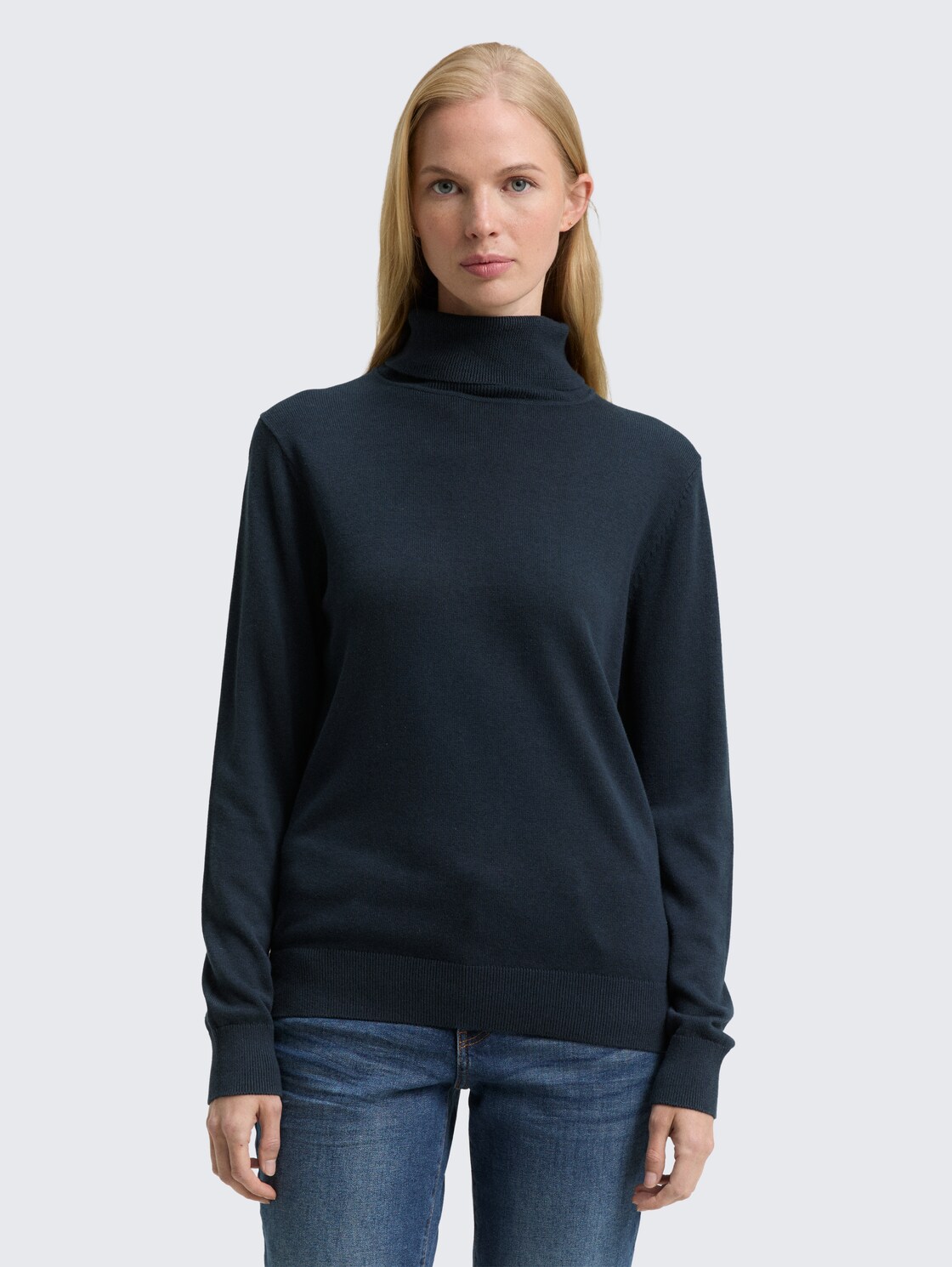 Thumbnail - TOM TAILOR Damen Basic Rollkragenpullover, blau, Uni, Gr. M