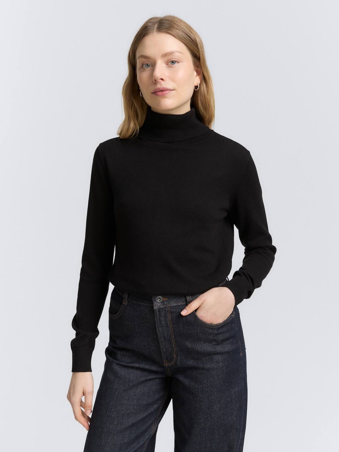 Thumbnail - TOM TAILOR Damen Basic Rollkragenpullover, schwarz, Uni, Gr. XL