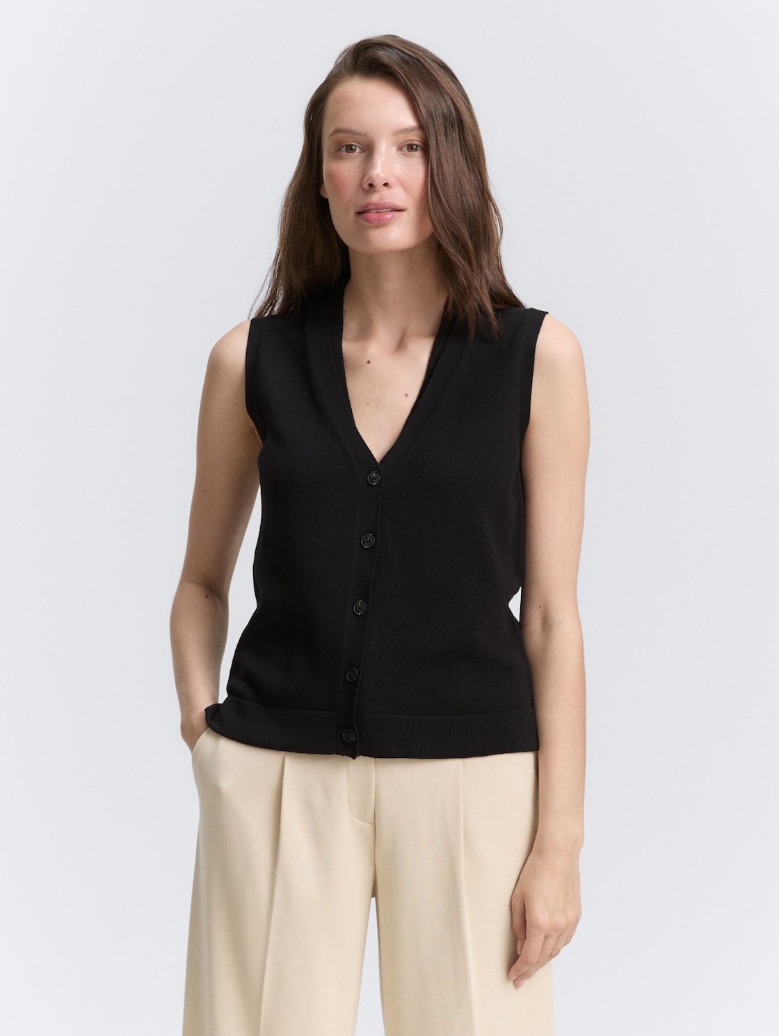 Thumbnail - TOM TAILOR Damen Pullunder mit Knopfleiste, schwarz, Uni, Gr. M