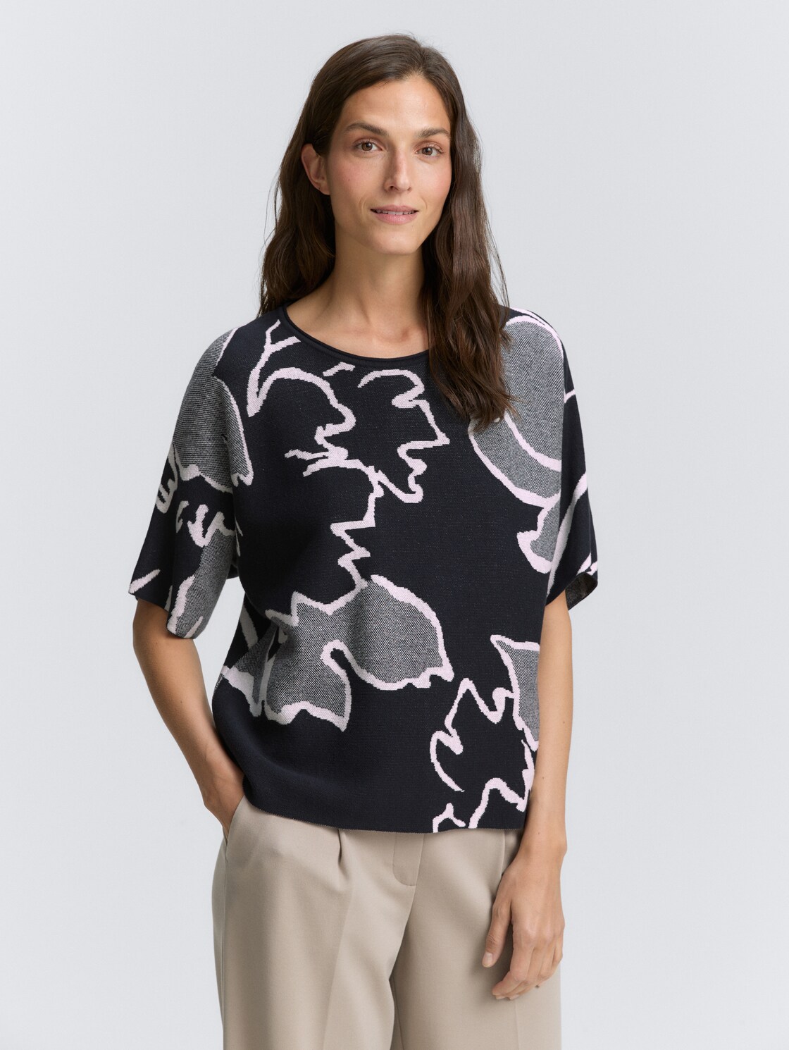 Thumbnail - TOM TAILOR Damen Loose Fit Strickpullover mit Muster, grün, Geblümt, Gr. S
