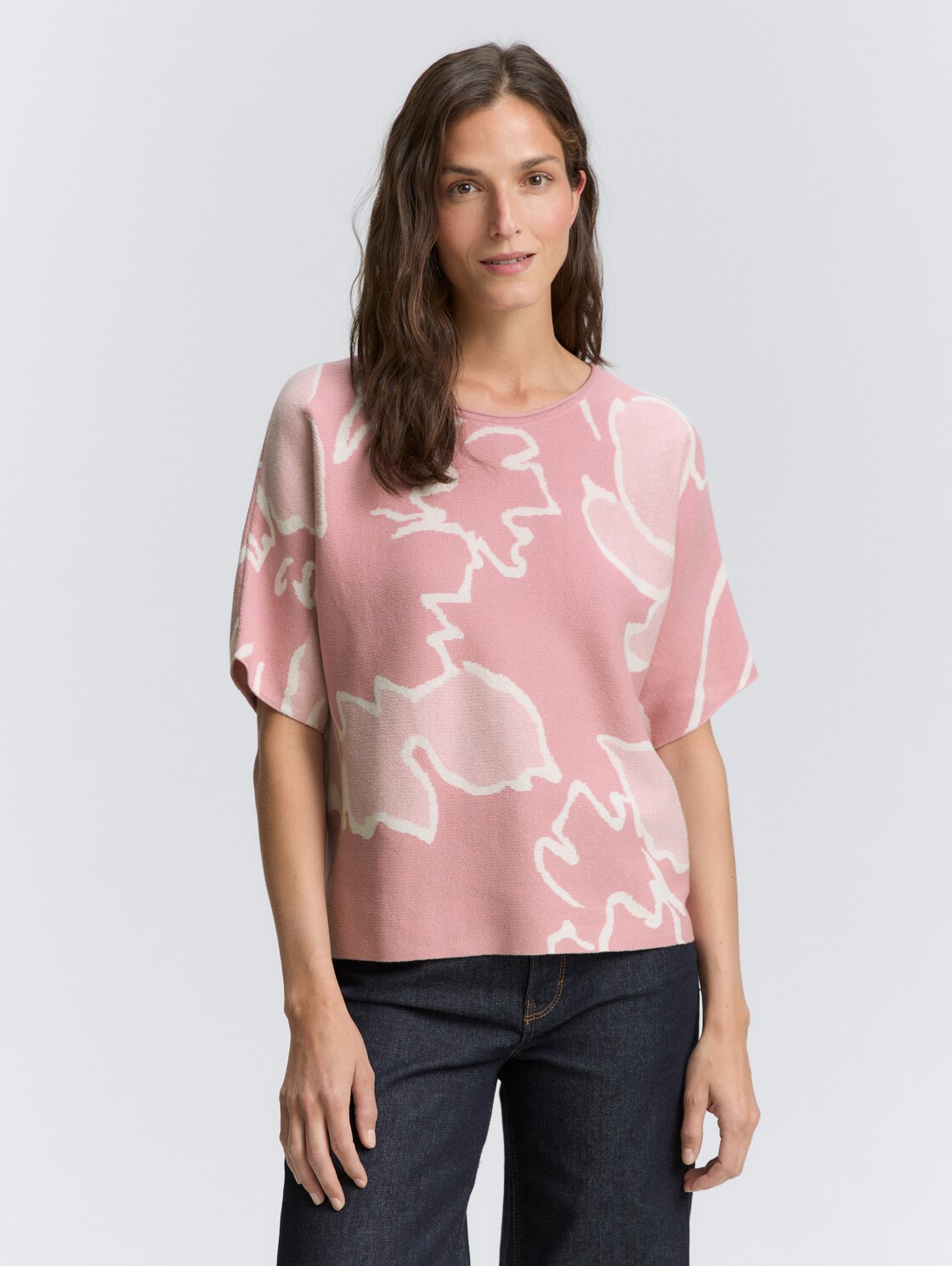 Thumbnail - TOM TAILOR Damen Loose Fit Strickpullover mit Muster, lila, Geblümt, Gr. XXL