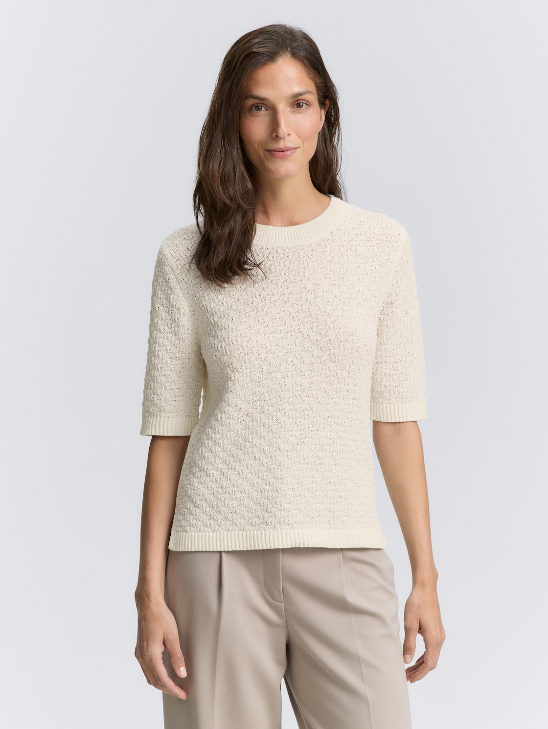 Thumbnail - TOM TAILOR Damen Strickpullover mit Struktur, weiß, Uni, Gr. L