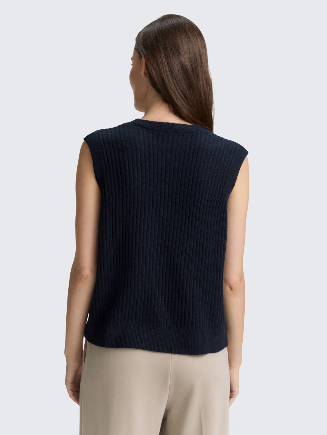Thumbnail - TOM TAILOR Damen Ripp Pullunder mit V-Ausschnitt, blau, Uni, Gr. M