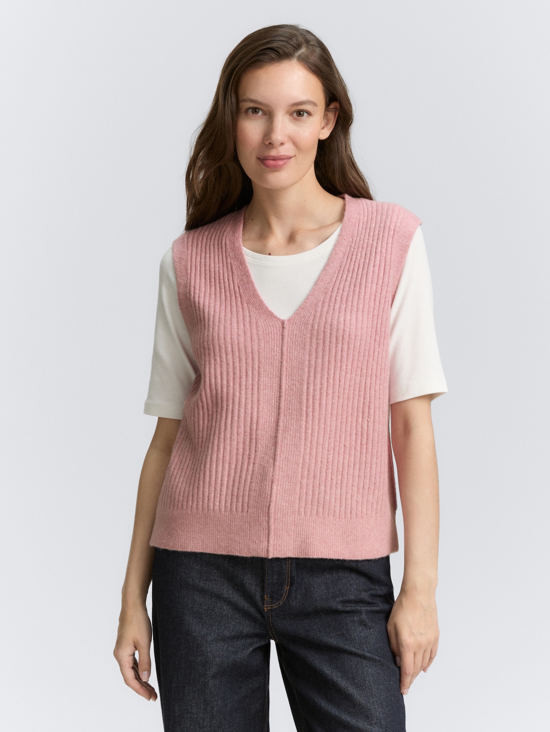 Thumbnail - TOM TAILOR Damen Ripp Pullunder mit V-Ausschnitt, rosa, Meliert, Gr. M