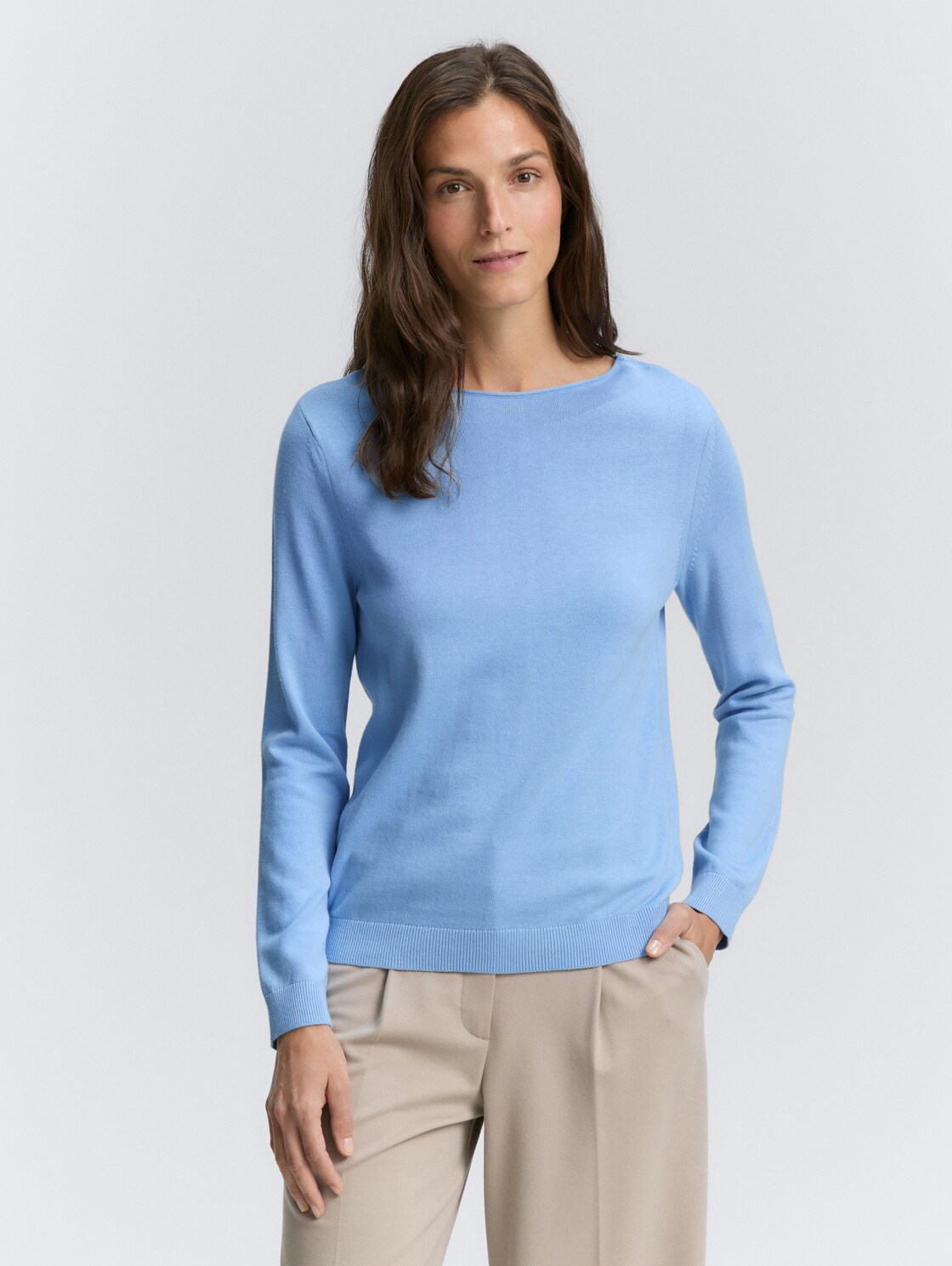 Thumbnail - TOM TAILOR Damen Strickpullover mit U-Boot-Ausschnitt, blau, Uni, Gr. S