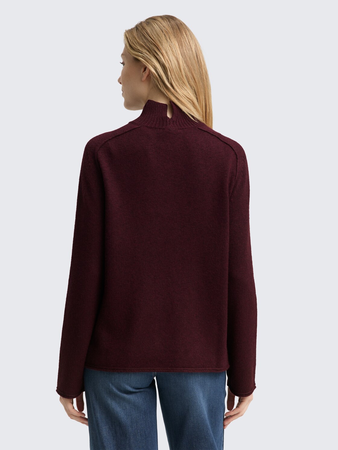 Thumbnail - TOM TAILOR Damen Loose Fit Strickpullover mit Stehkragen, rot, Meliert, Gr. L