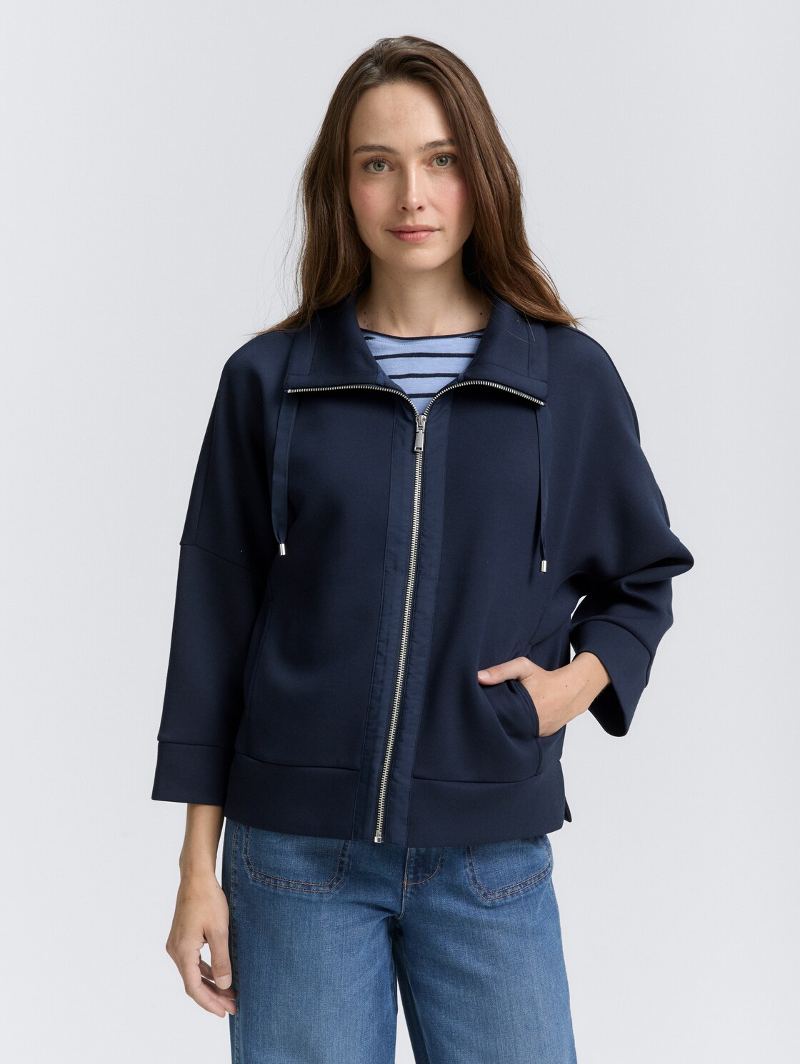 Thumbnail - TOM TAILOR Damen Boxy Fit Scuba Sweatjacke, blau, Uni, Gr. S