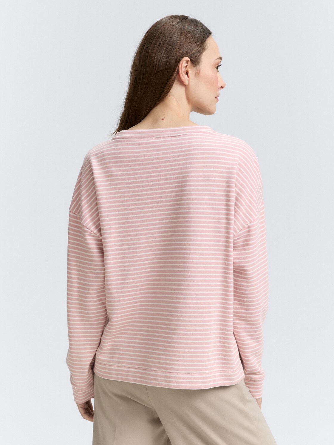 Thumbnail - TOM TAILOR Damen Sweatshirt mit Streifenmuster, rosa, Gestreift, Gr. L