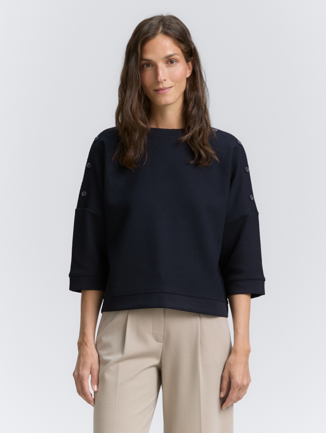 Thumbnail - TOM TAILOR Damen Sweatshirt mit Knopf-Details, blau, Uni, Gr. XXL
