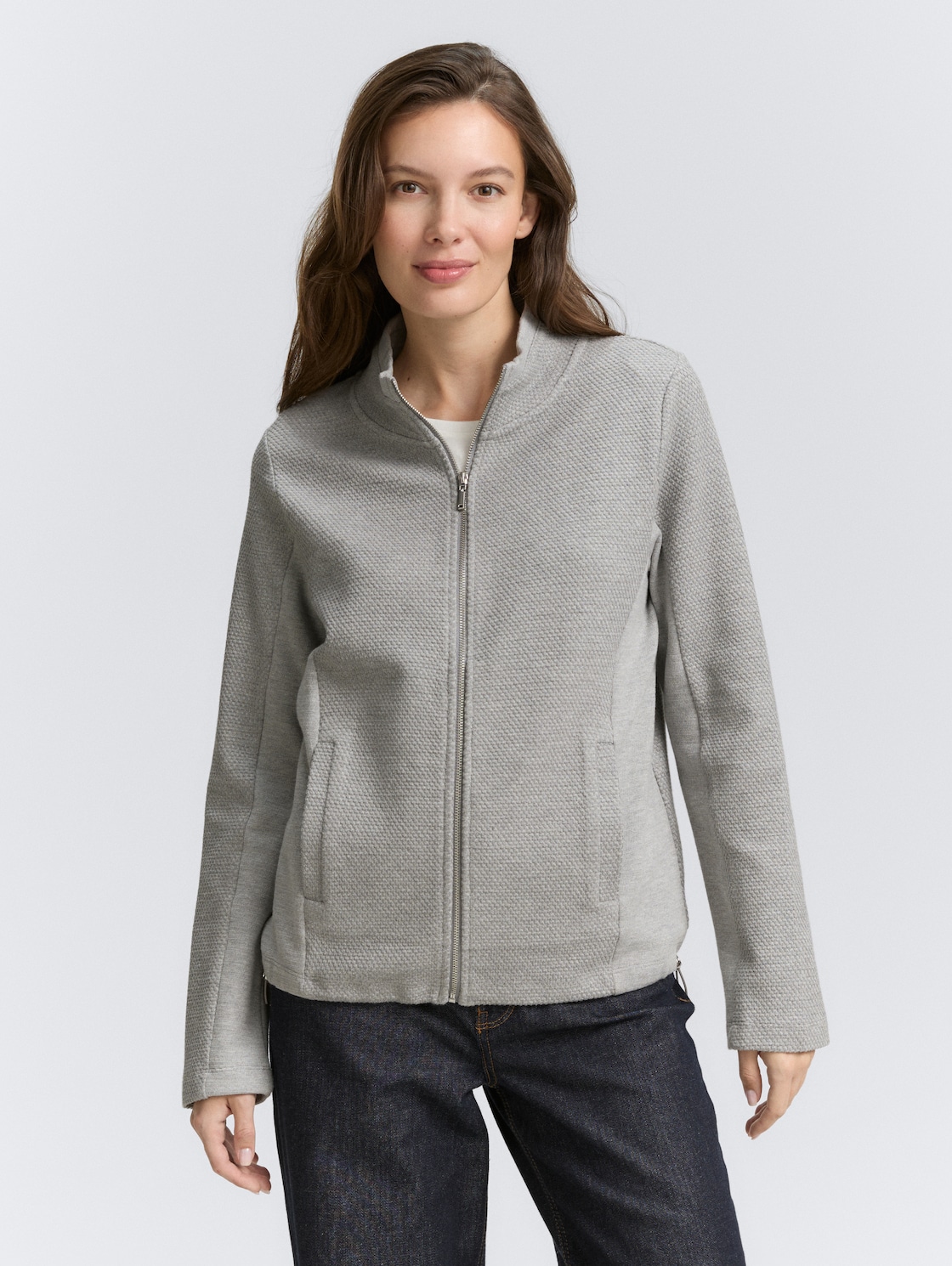 Thumbnail - TOM TAILOR Damen Sweatjacke mit Stehkragen, grau, Meliert, Gr. S