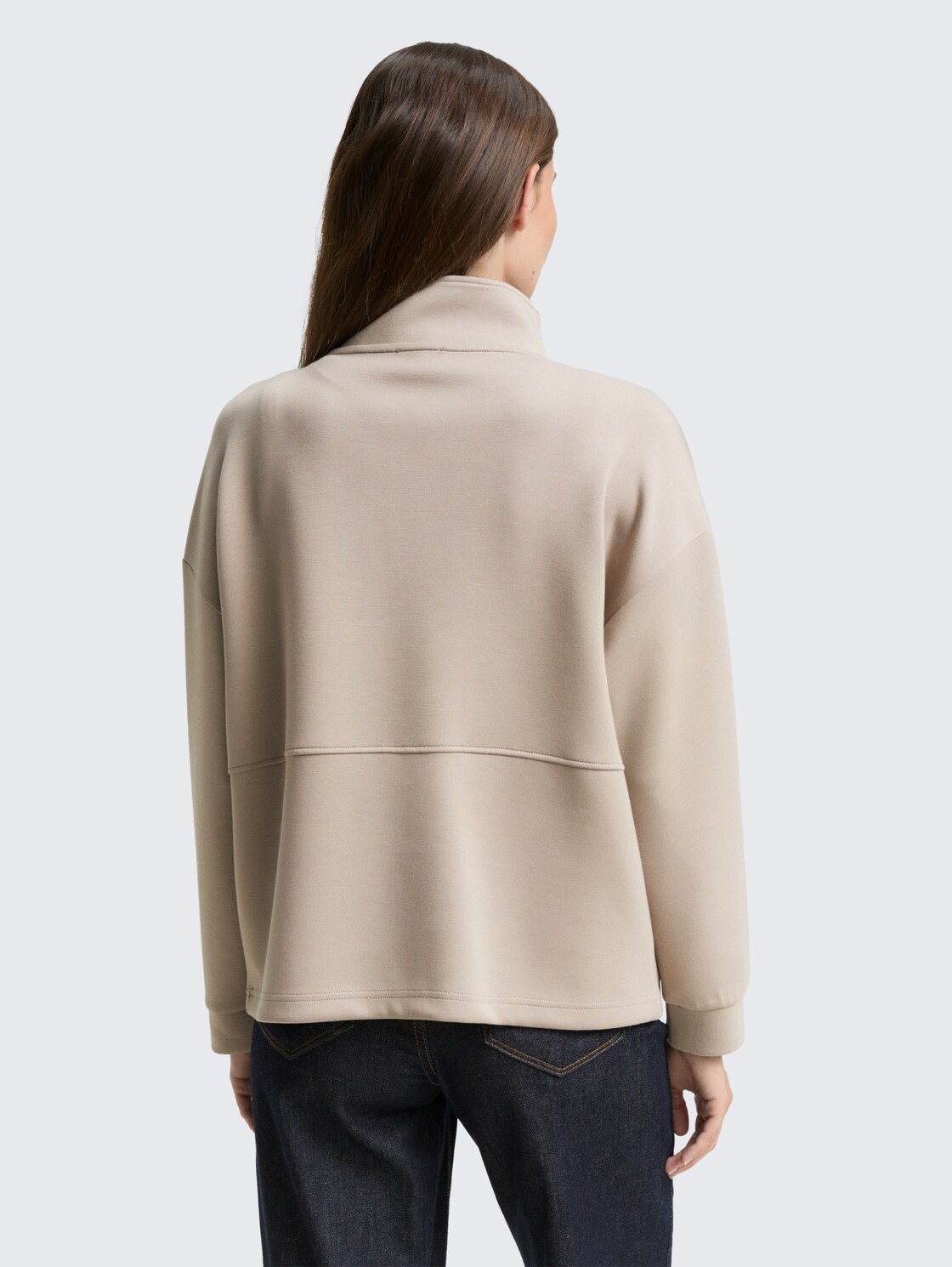 Thumbnail - TOM TAILOR Damen Scuba Troyer Sweatshirt, grau, Uni, Gr. L
