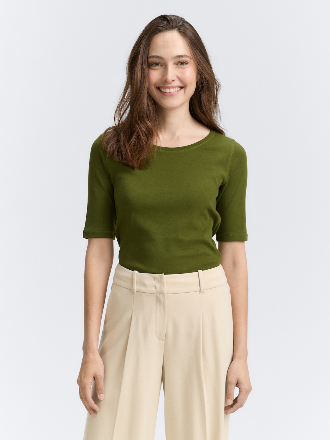 Thumbnail - TOM TAILOR Damen Basic T-Shirt, grün, Uni, Gr. S