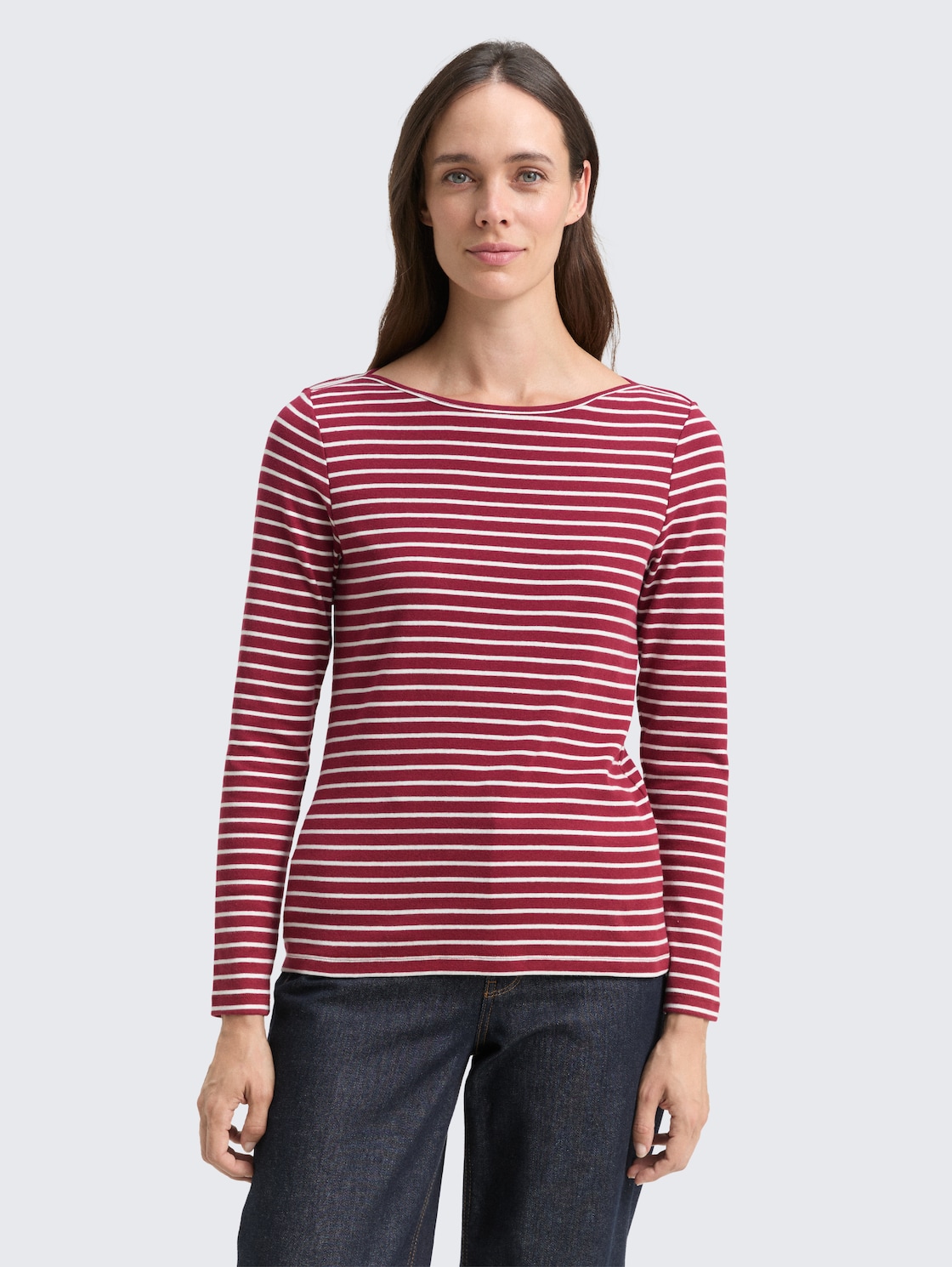 Thumbnail - TOM TAILOR Damen Langarmshirt mit Streifenmuster, rot, Gestreift, Gr. S