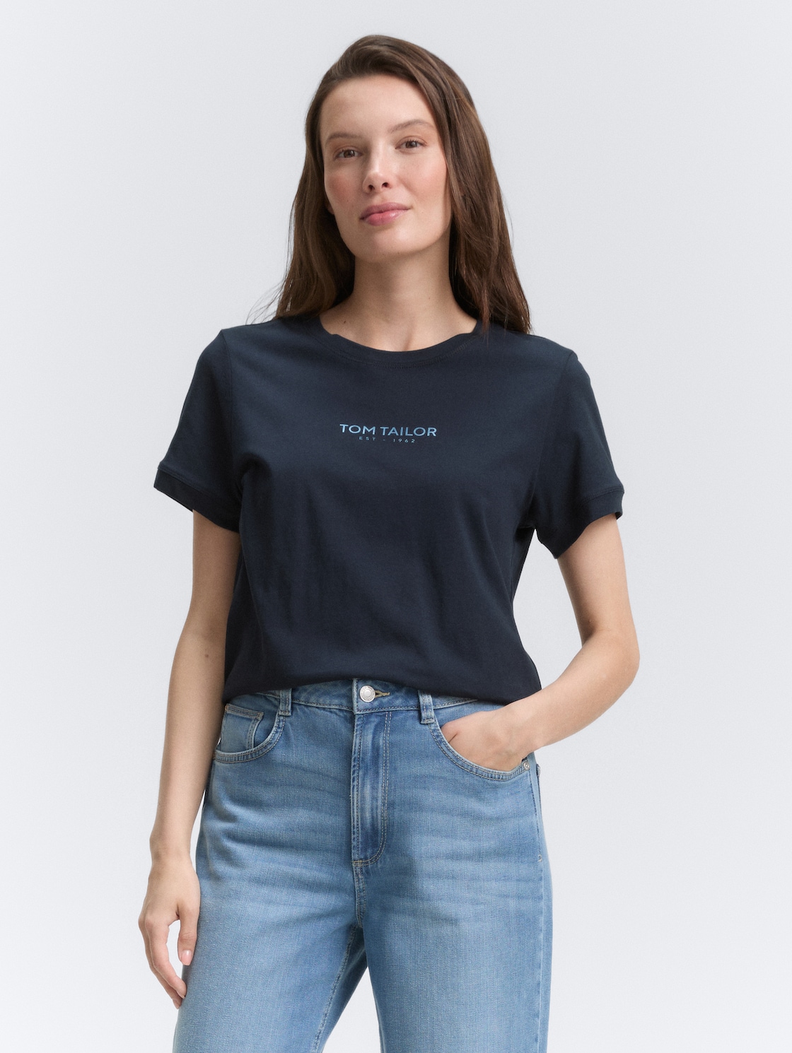 Thumbnail - TOM TAILOR Damen T-Shirt mit Logo-Print, blau, Uni, Gr. XL