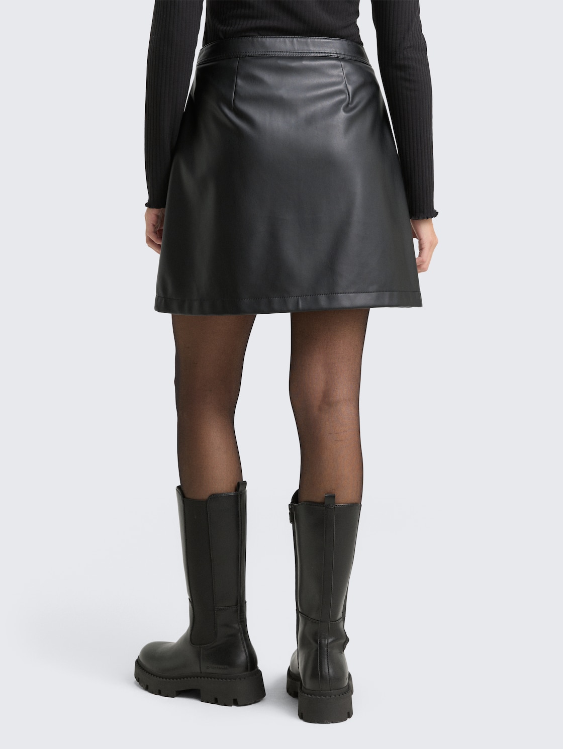 Thumbnail - TOM TAILOR DENIM Damen Mini-Rock in Leder-Optik, schwarz, Uni, Gr. M