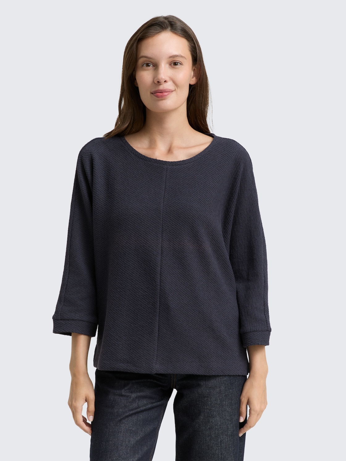 Thumbnail - TOM TAILOR Damen Loose Fit Langarmshirt mit Fledermausärmeln, blau, Uni, Gr. L