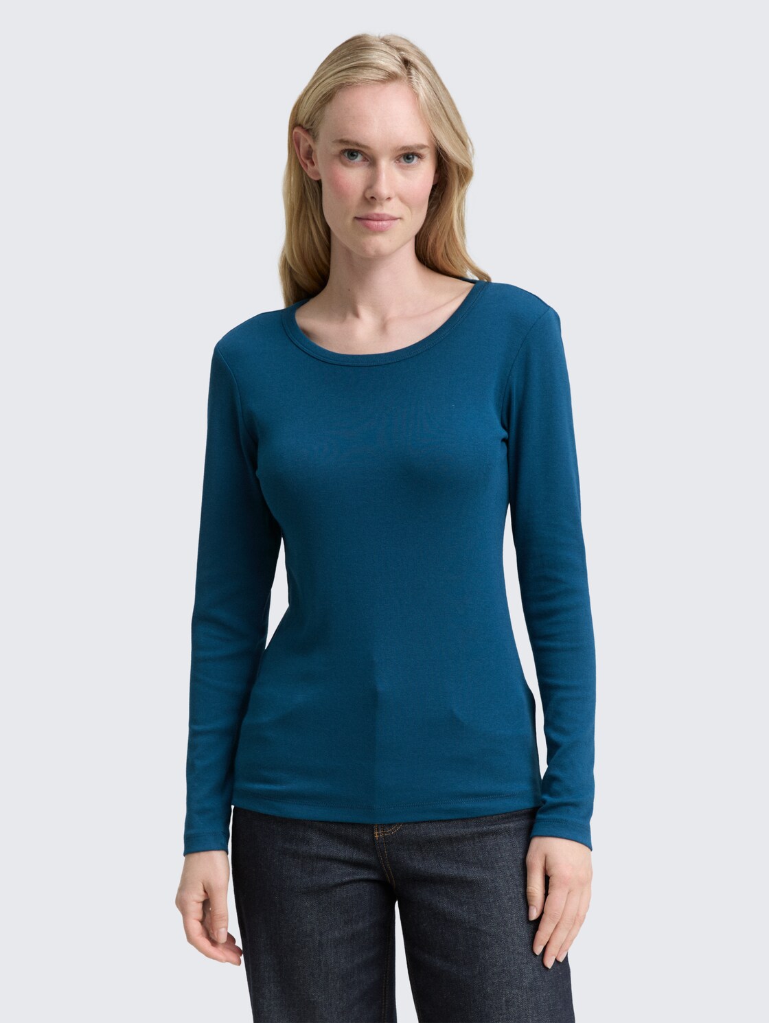 Thumbnail - TOM TAILOR Damen Basic Slim Fit Langarmshirt, blau, Uni, Gr. XXXL