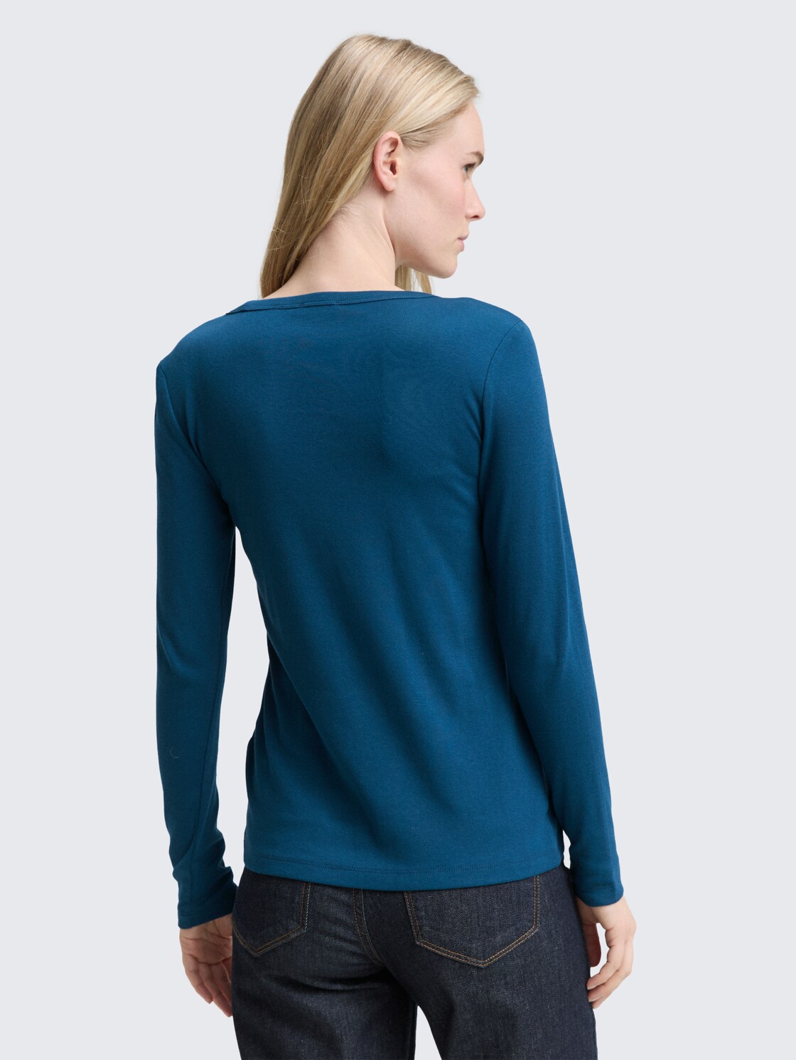Thumbnail - TOM TAILOR Damen Basic Slim Fit Langarmshirt, blau, Uni, Gr. XXXL