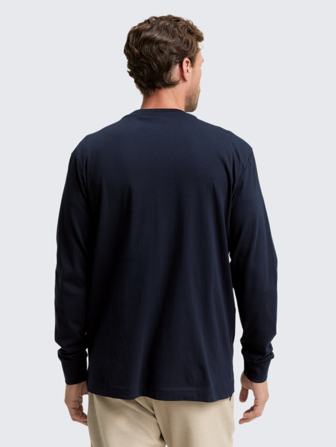 Thumbnail - TOM TAILOR Herren Langarmshirt mit Logo-Print, blau, Uni, Gr. L