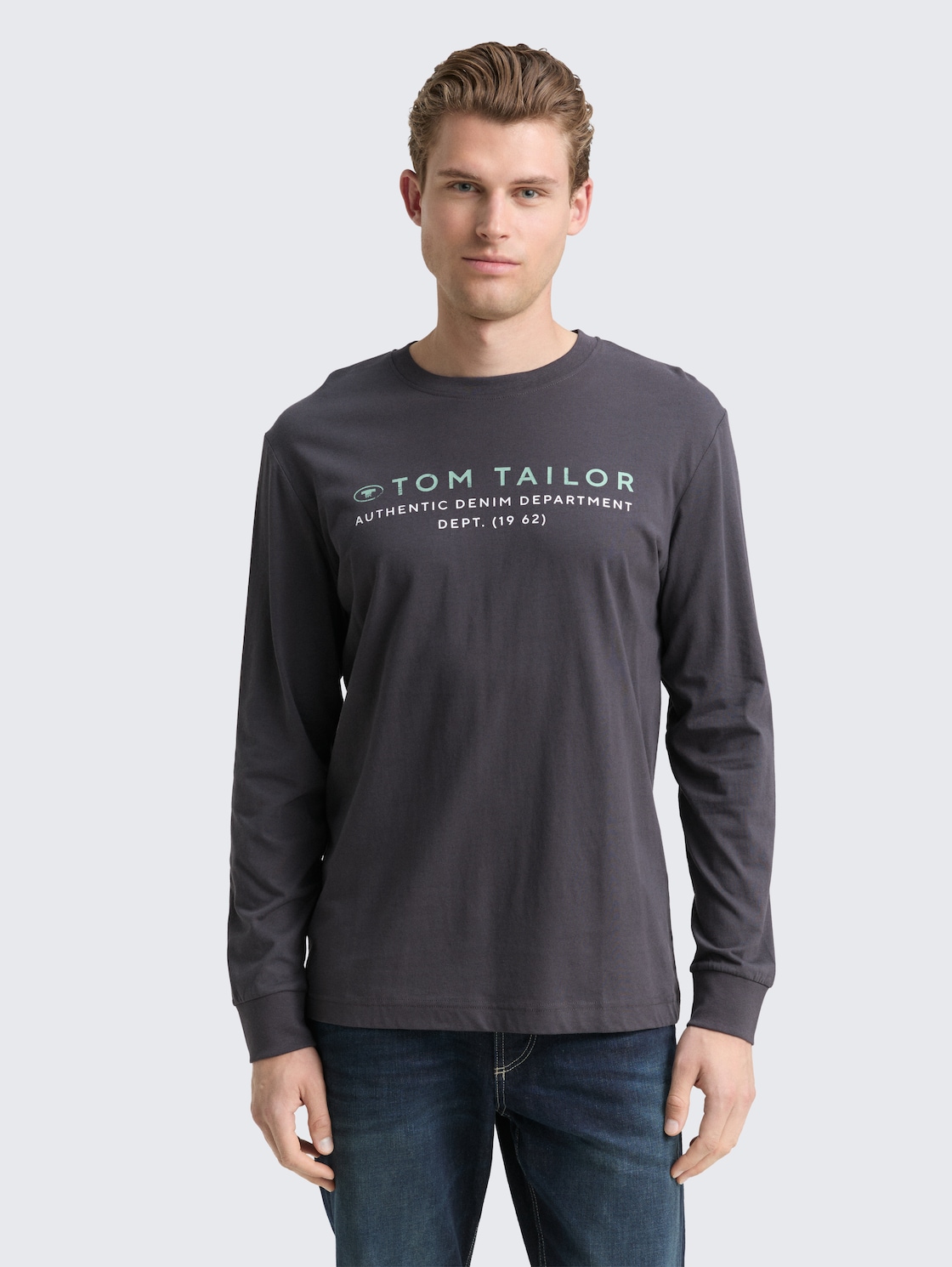Thumbnail - TOM TAILOR Herren Langarmshirt mit Logo-Print, schwarz, Uni, Gr. XXL
