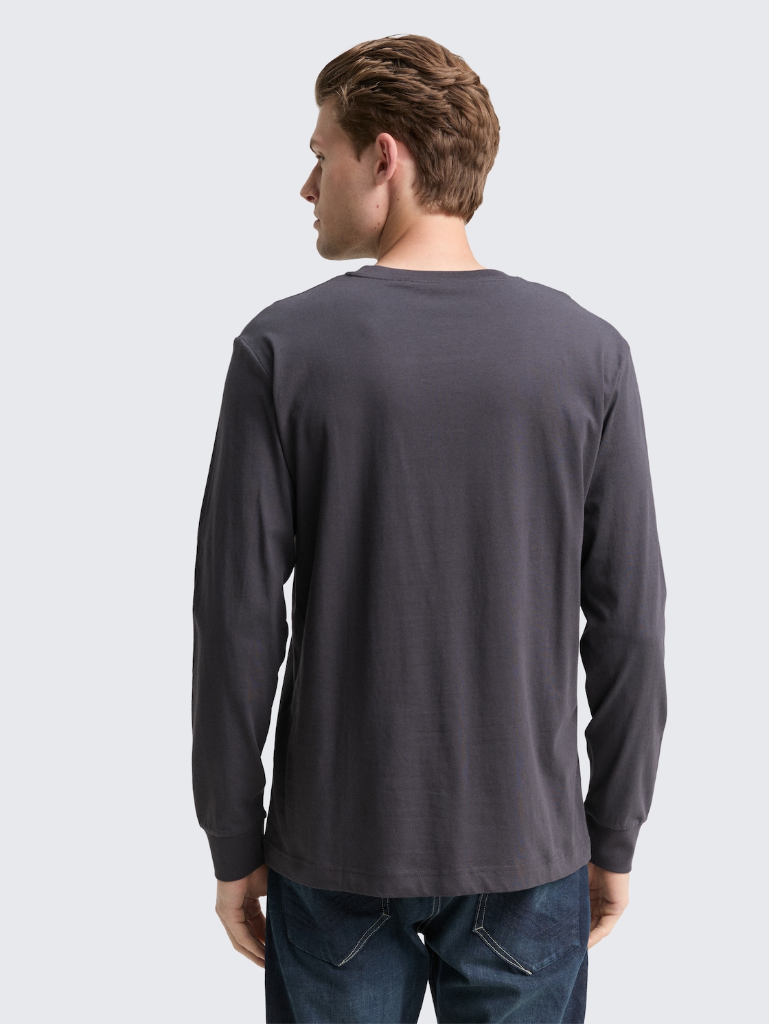 Thumbnail - TOM TAILOR Herren Langarmshirt mit Logo-Print, schwarz, Uni, Gr. XXL