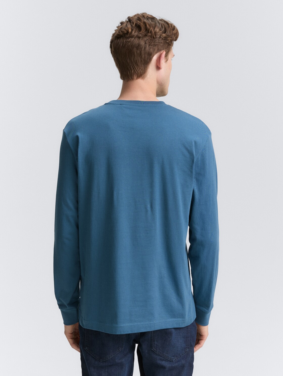 Thumbnail - TOM TAILOR Herren Langarmshirt mit Logo-Print, blau, Uni, Gr. XXL