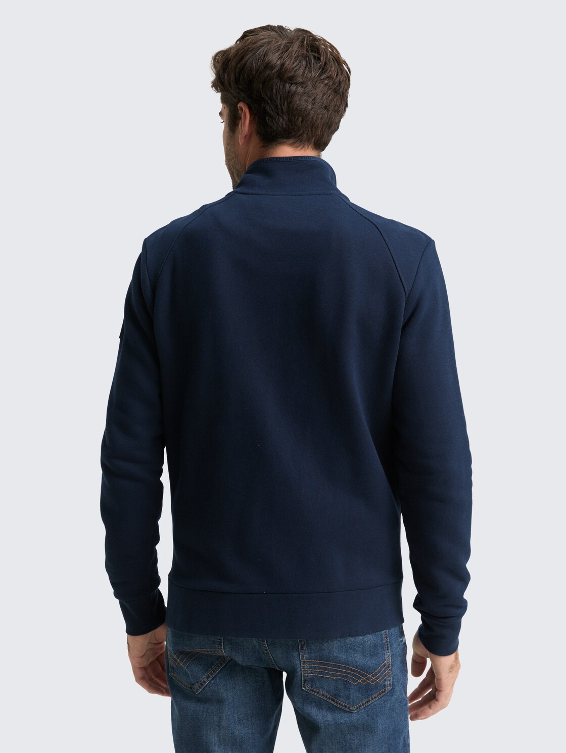 Thumbnail - TOM TAILOR Herren Hybrid Sweatjacke mit Steppung, blau, Uni, Gr. XXXL