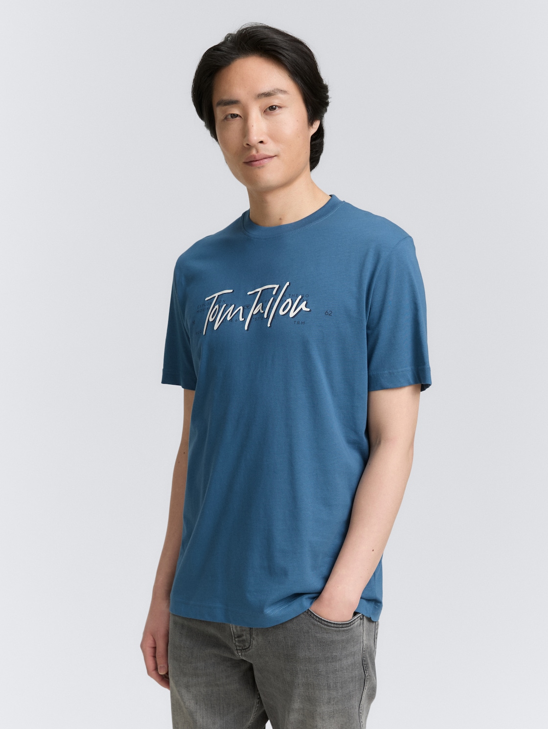 Thumbnail - TOM TAILOR Herren T-Shirt mit Logo-Print, blau, Uni, Gr. XXXL