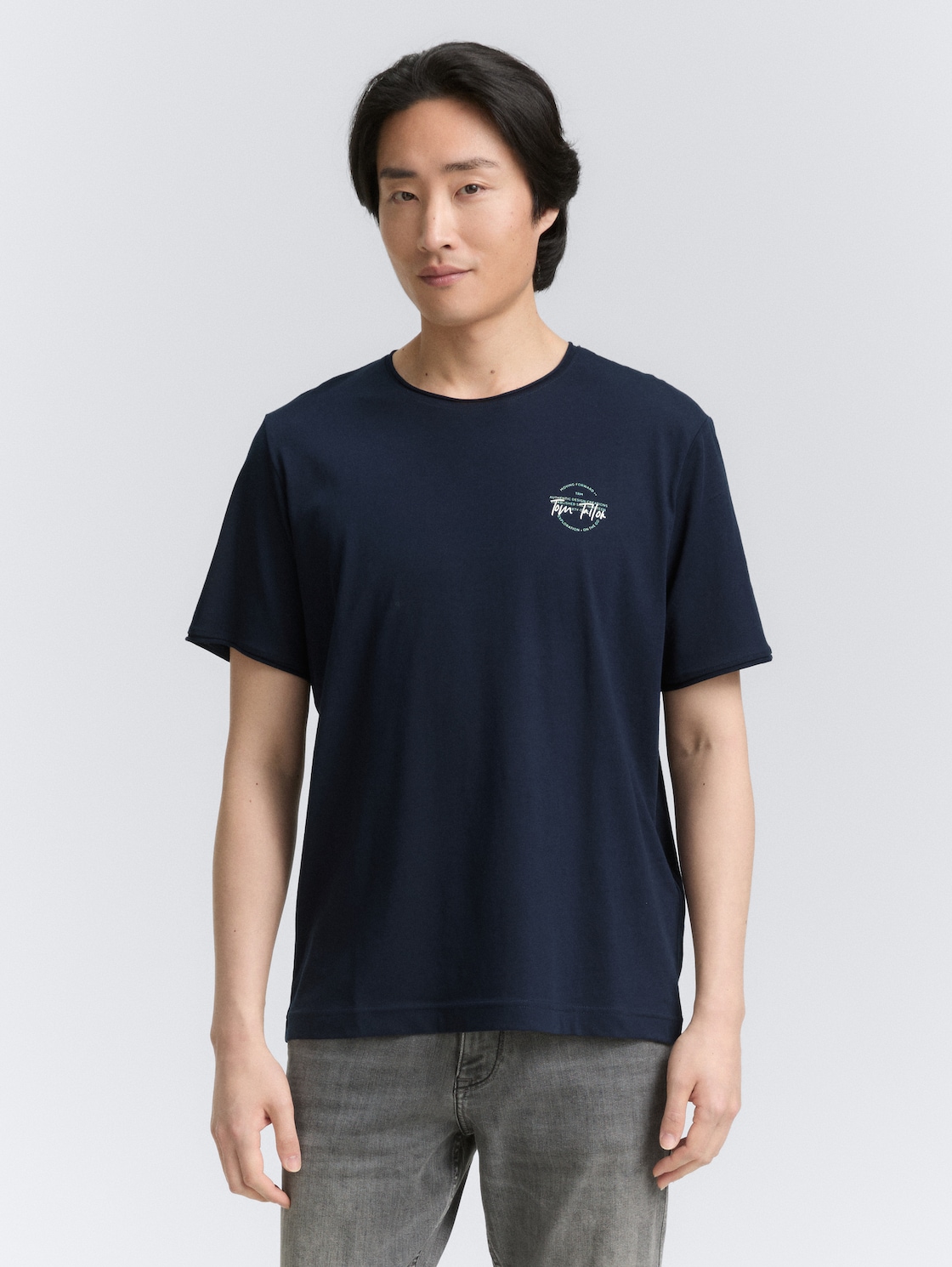 Thumbnail - TOM TAILOR Herren T-Shirt mit Print, blau, Uni, Gr. L