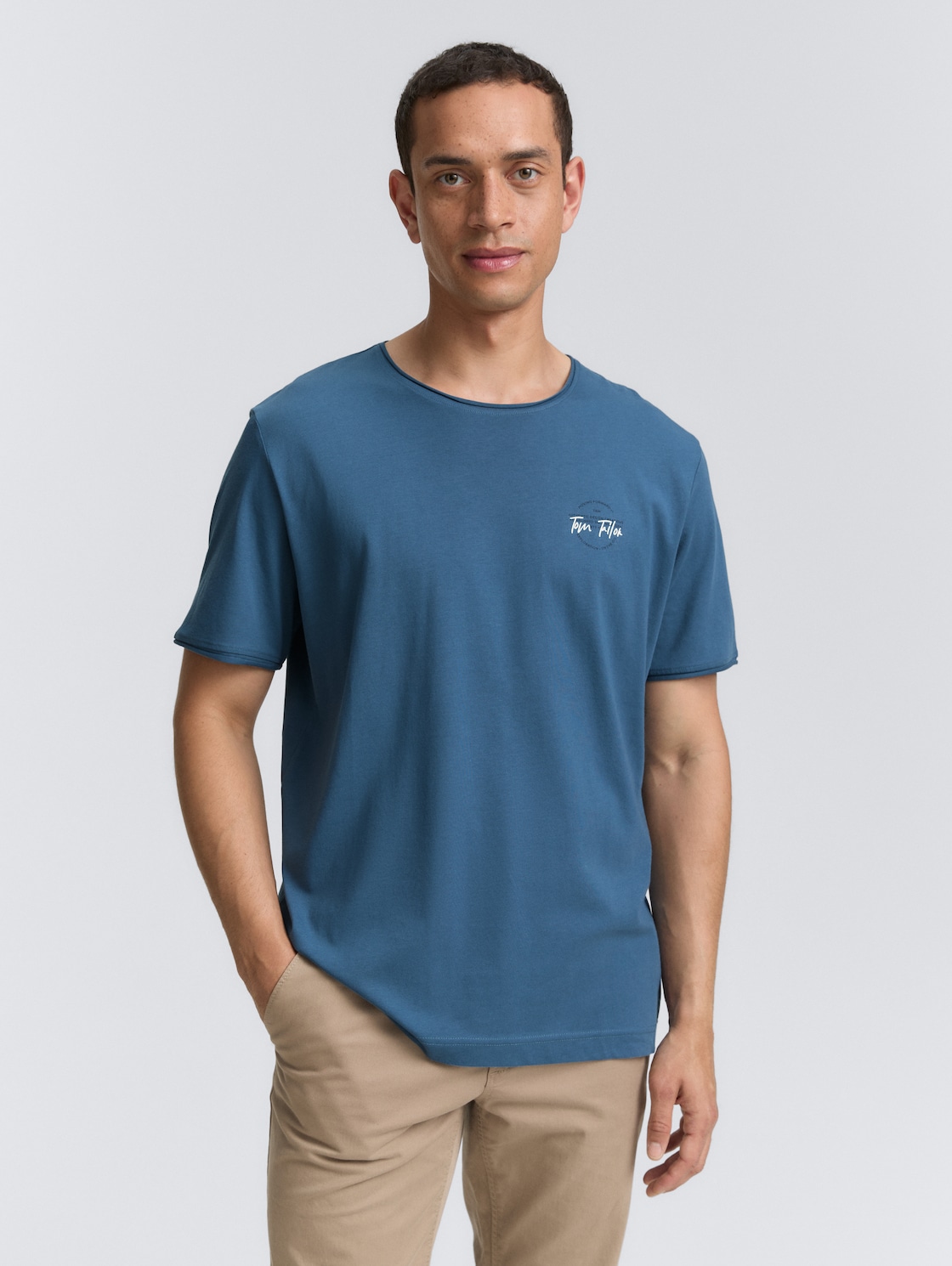 Thumbnail - TOM TAILOR Herren T-Shirt mit Print, blau, Uni, Gr. L